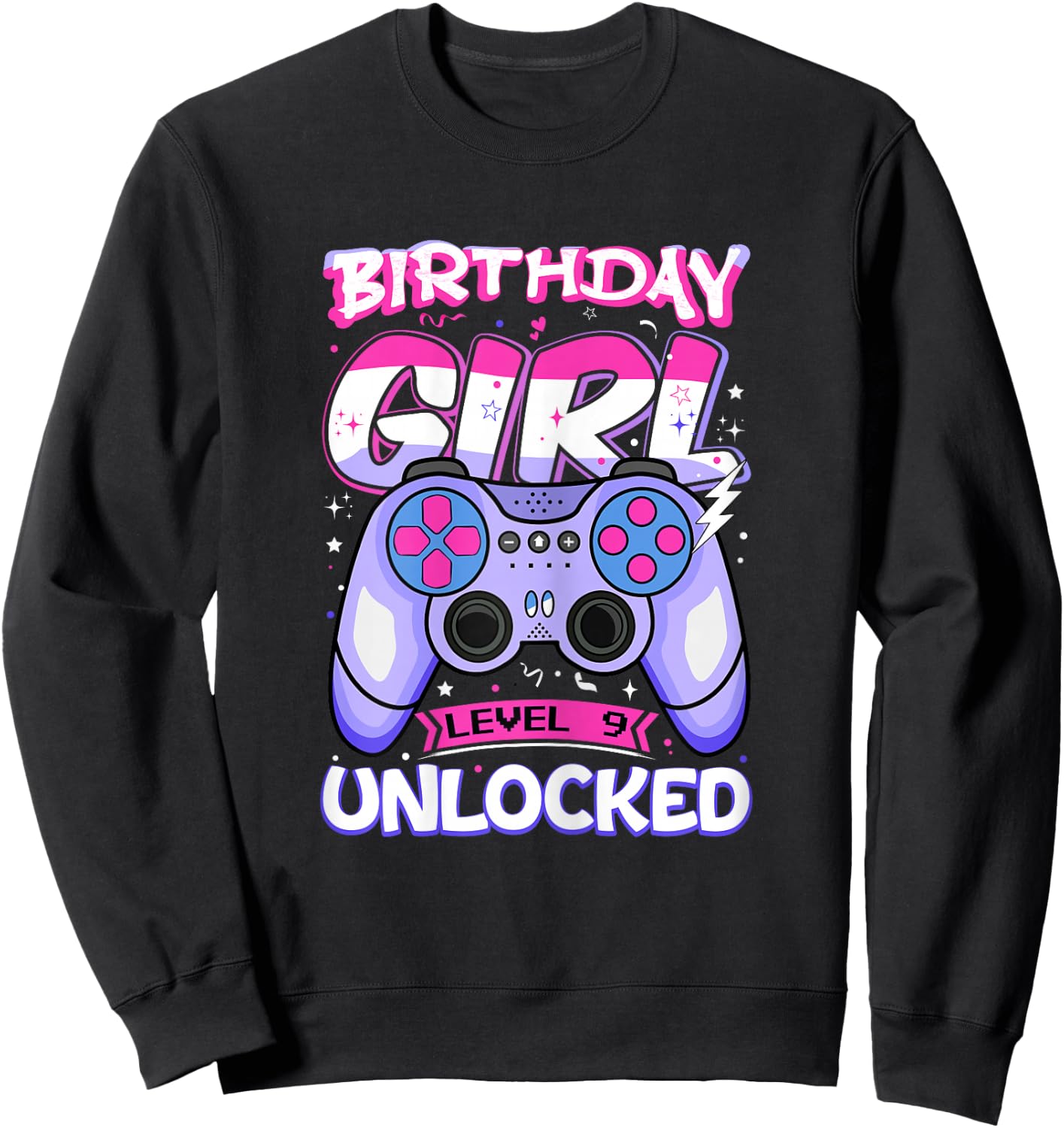 9 Year Old Girl Gamer Level Unlocked 9th Birthday Kids Sweatshirt - Sweatshirt | Black