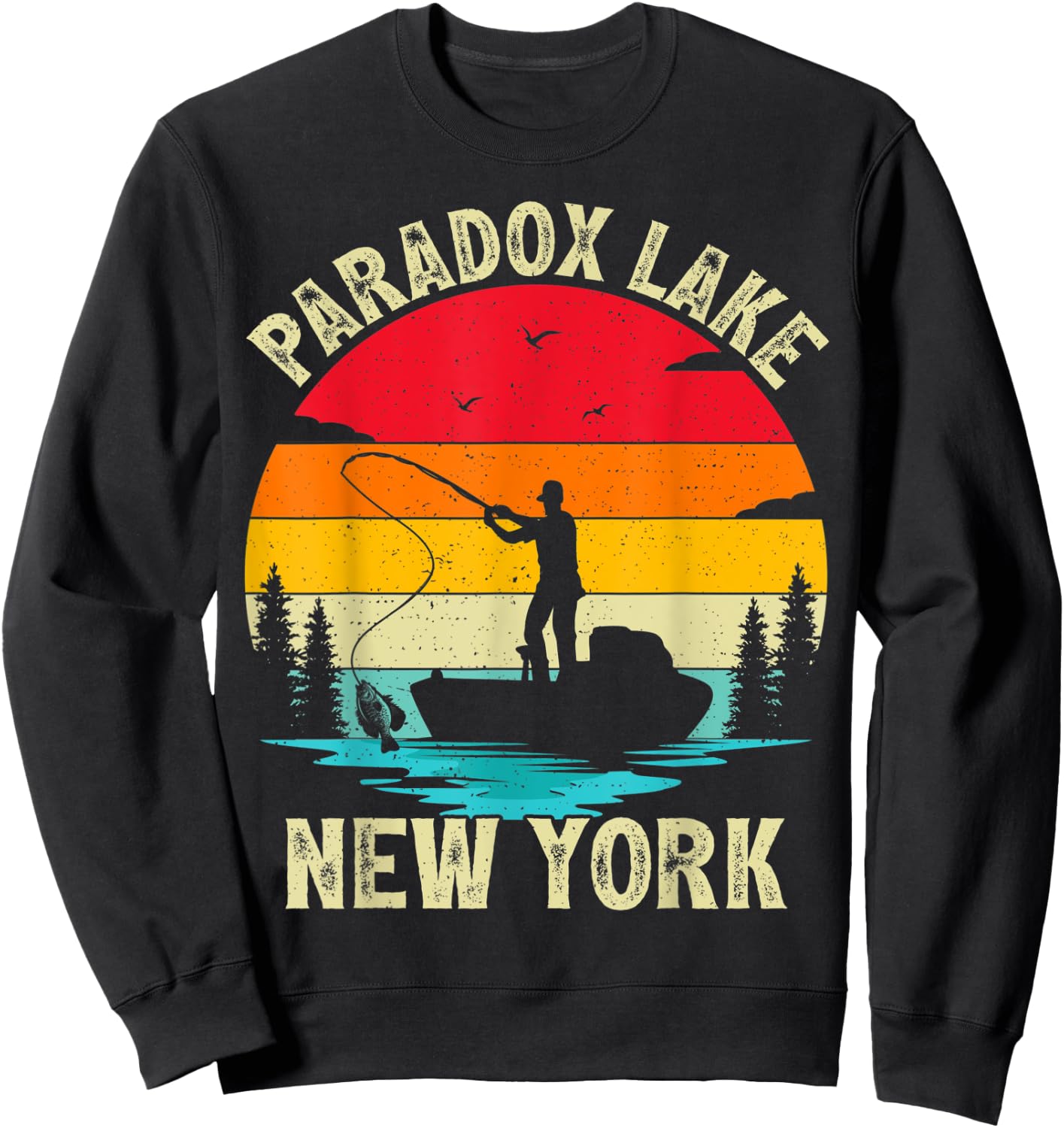 Summer Vacation Fishing Vintage Retro New York Paradox Lake Women Kids Sweatshirt - Sweatshirt | Black