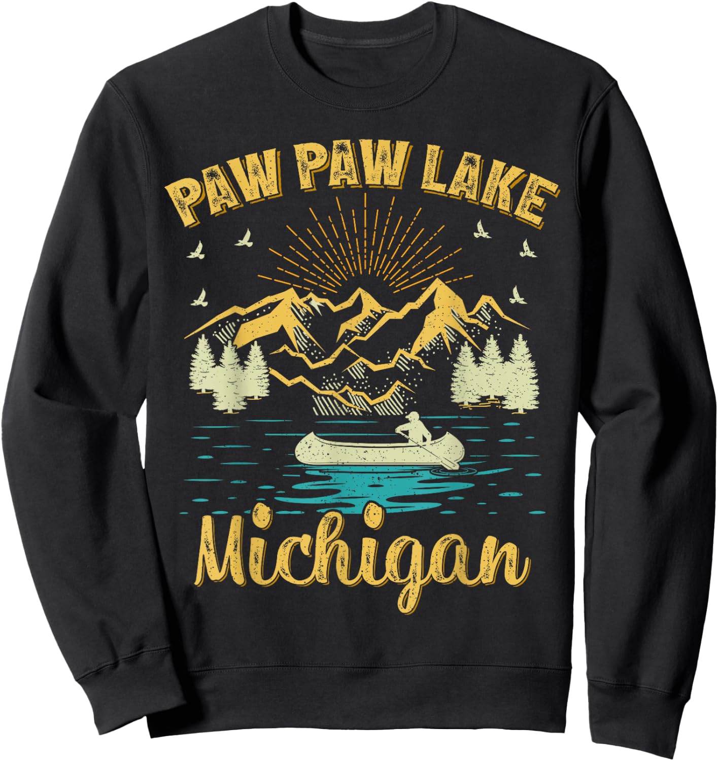 Summer Vacation Retro Mountain Michigan Paw Paw Lake Men Women Kids Sweatshirt - Sweatshirt | Black