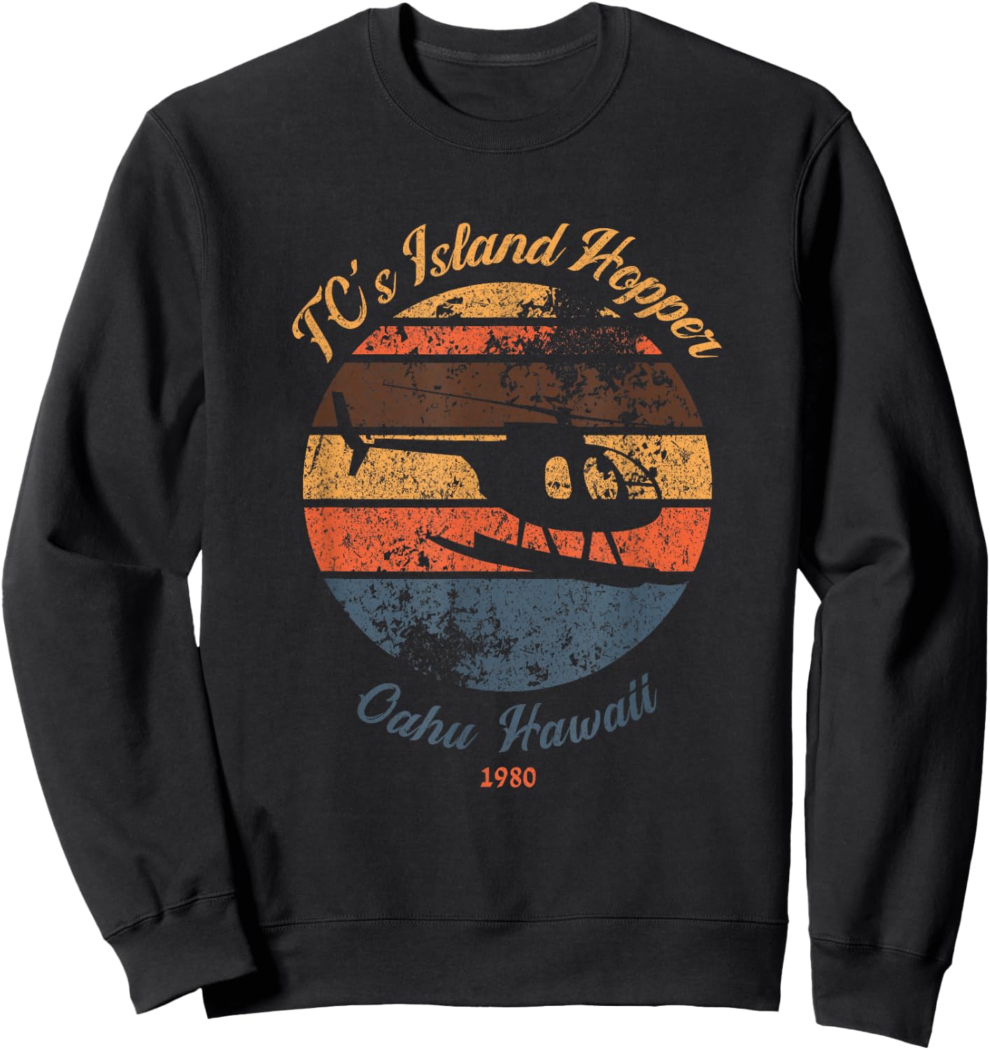 TC's Island Hoppers Helicopter Vintage Sunset Sweatshirt - Sweatshirt | Black
