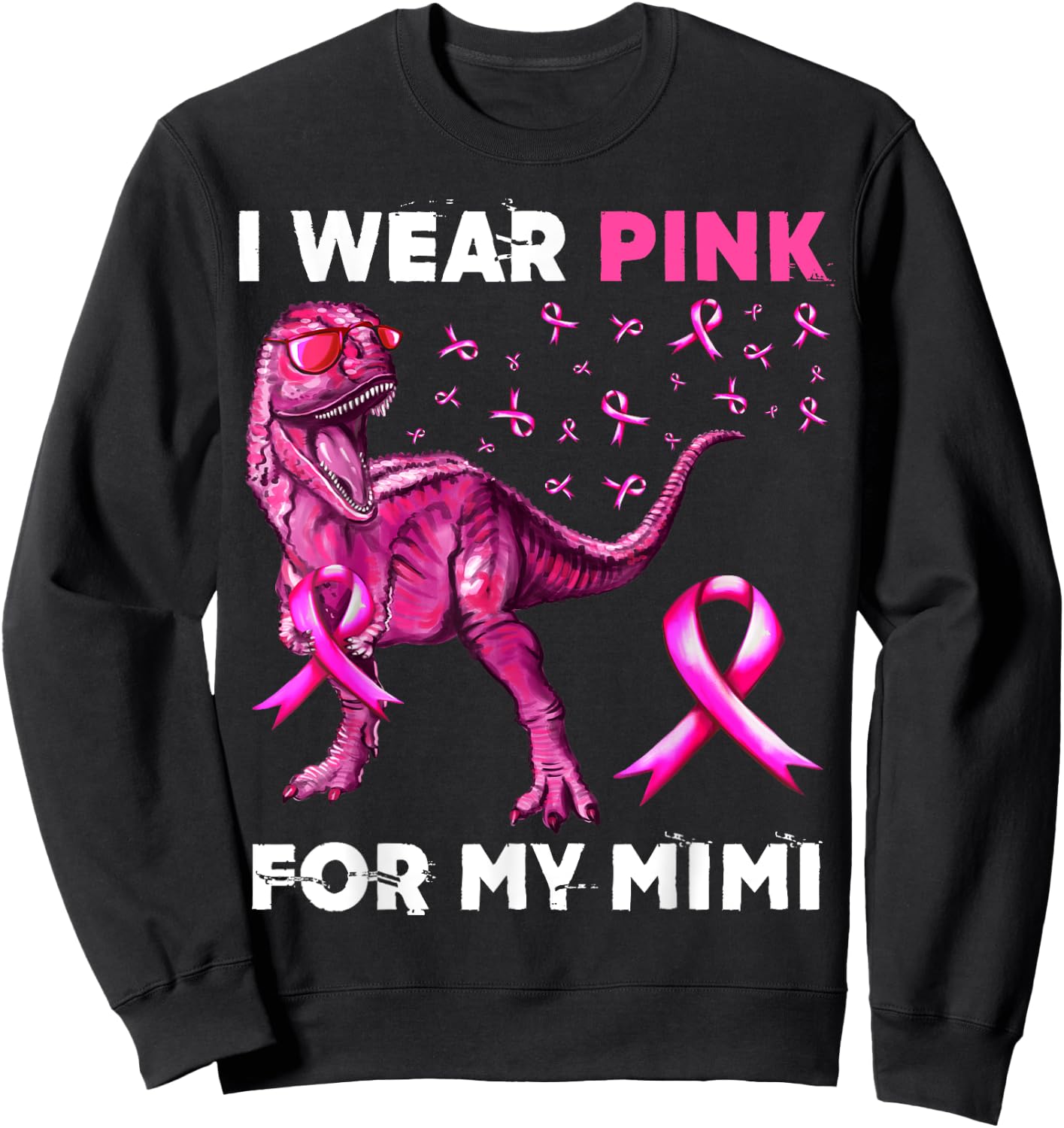 I Wear Pink For My Mimi Dinosaur Breast Cancer Awareness Sweatshirt - Sweatshirt | Black