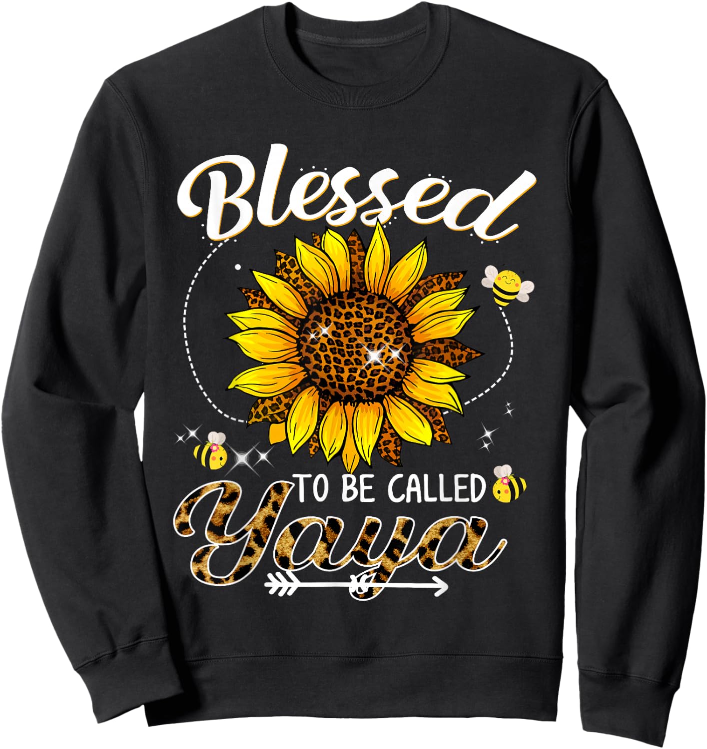 Blessed To Be Called Yaya Funny Leopard Sunflower And Bee Sweatshirt - Sweatshirt | Black