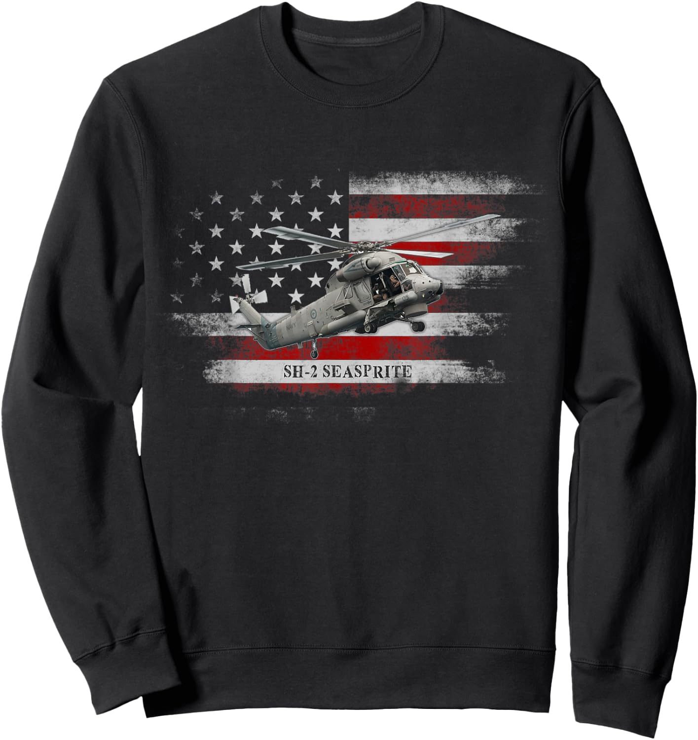 SH-2 Seasprite Helicopter USA Flag Helicopter Pilot Gifts Men Sweatshirt - Sweatshirt | Black