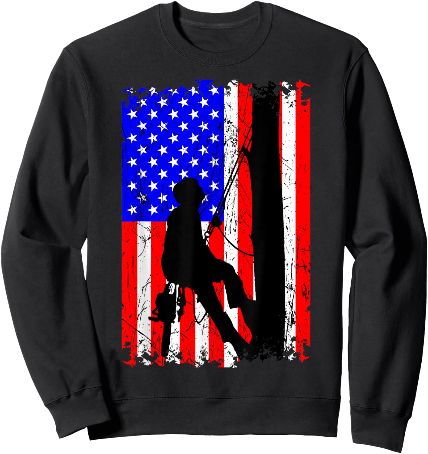 Arborist Arboriculturist Tree Surgeon Chainsaw US Flag Sweatshirt - Sweatshirt | Black