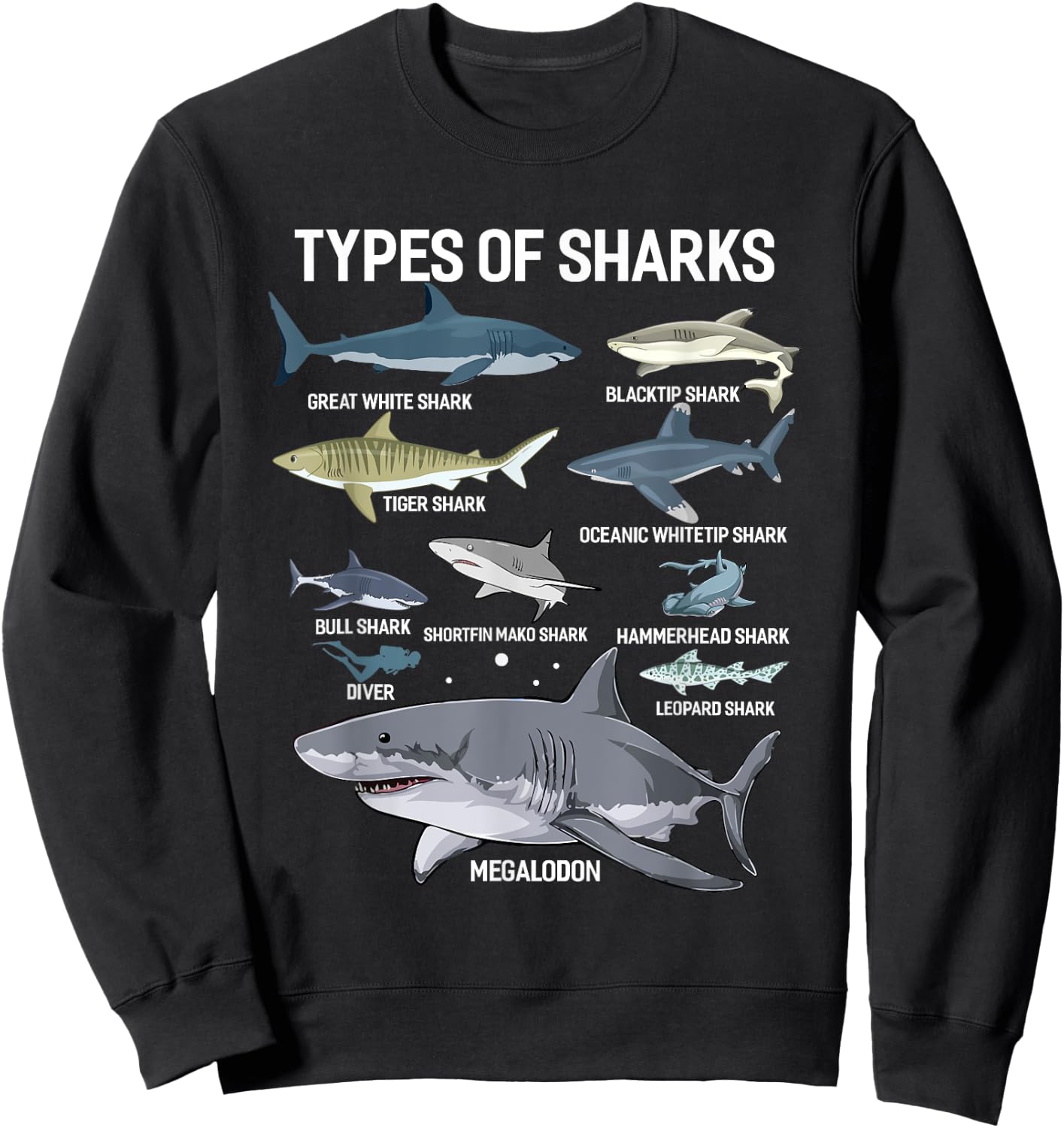 Types Of Sharks Shirt Sea Shark Shirt For Sharks Lover Sweatshirt - Sweatshirt | Black