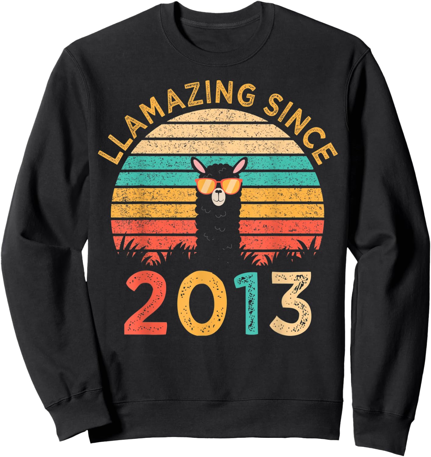 LLamazing Since 2013 Llama Wearing Sunglasses Funny Birthday Sweatshirt - Sweatshirt | Black