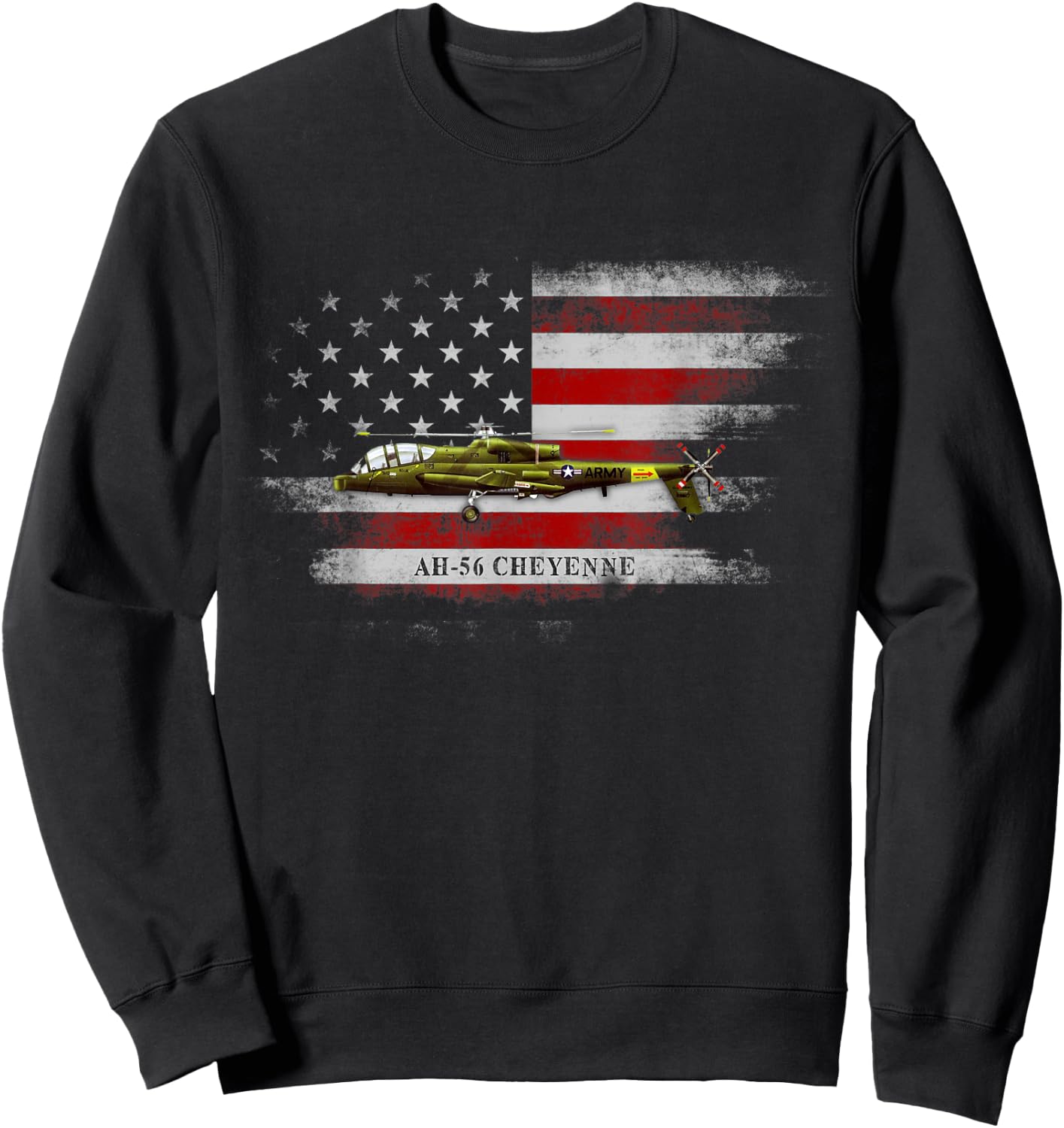 AH-56 Cheyenne Helicopter USA Flag Helicopter Pilot Gifts Women Men Sweatshirt - Sweatshirt | Black