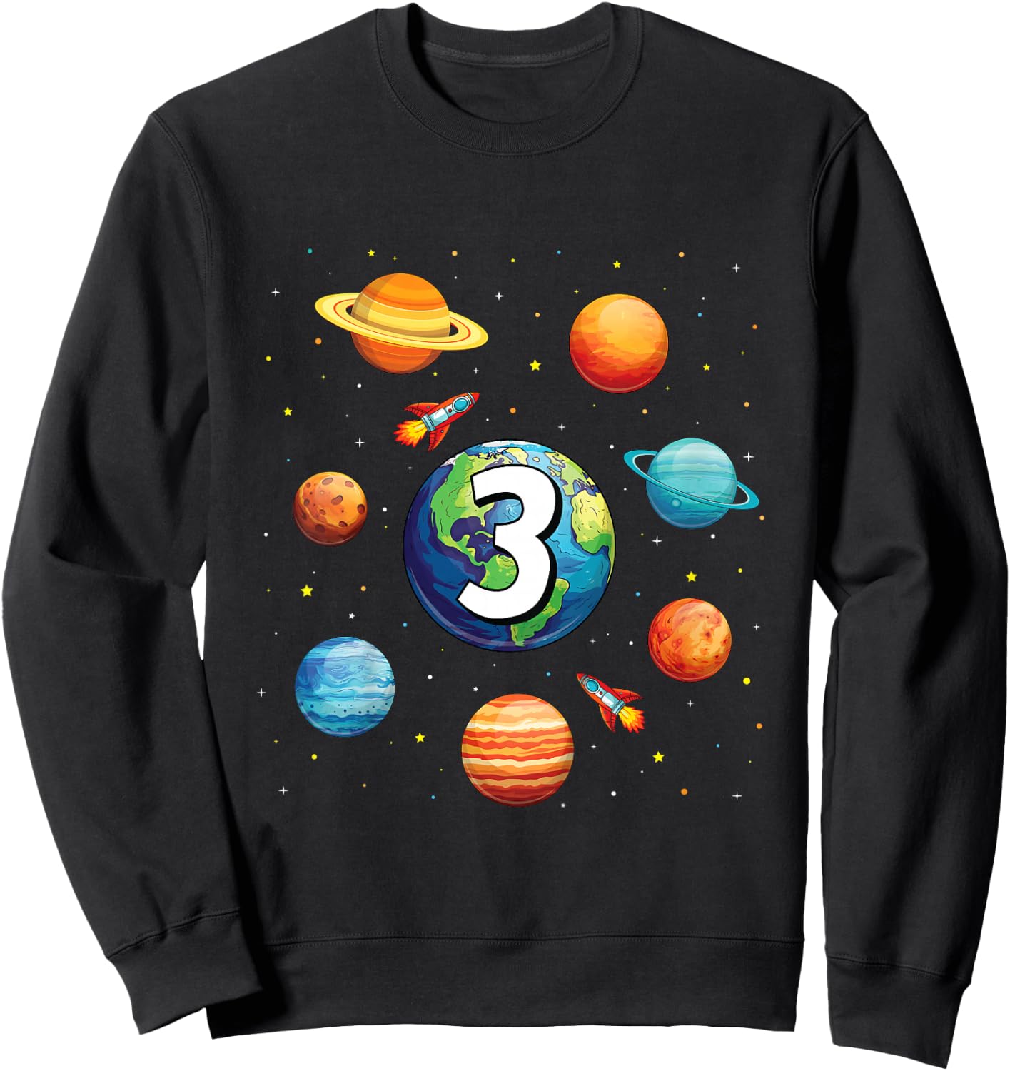 Kids 3 Year Old Shirt Boys Kids Space Solar Planets 3rd Birthday Sweatshirt - Sweatshirt | Black