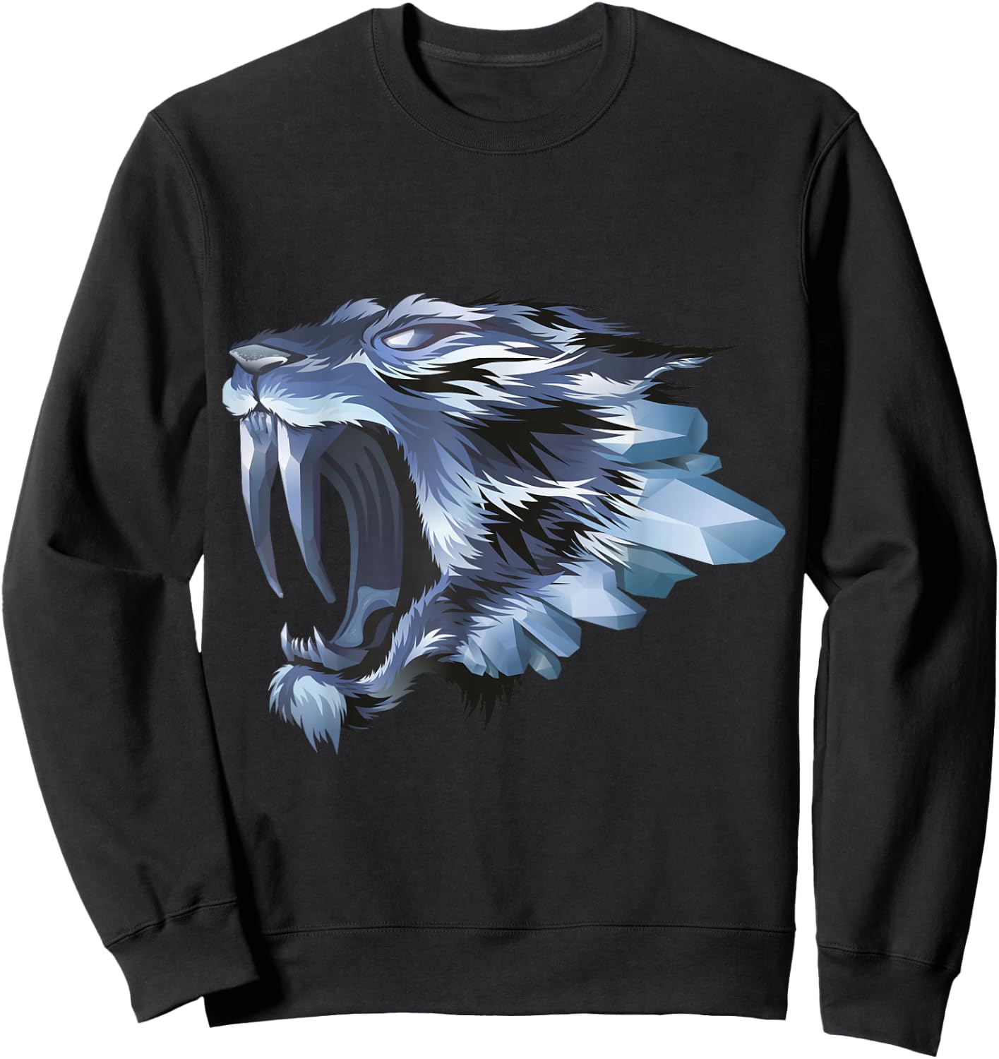 Smilodon Sabertooth Tiger Cat Iced Blue Design Sweatshirt - Sweatshirt | Black