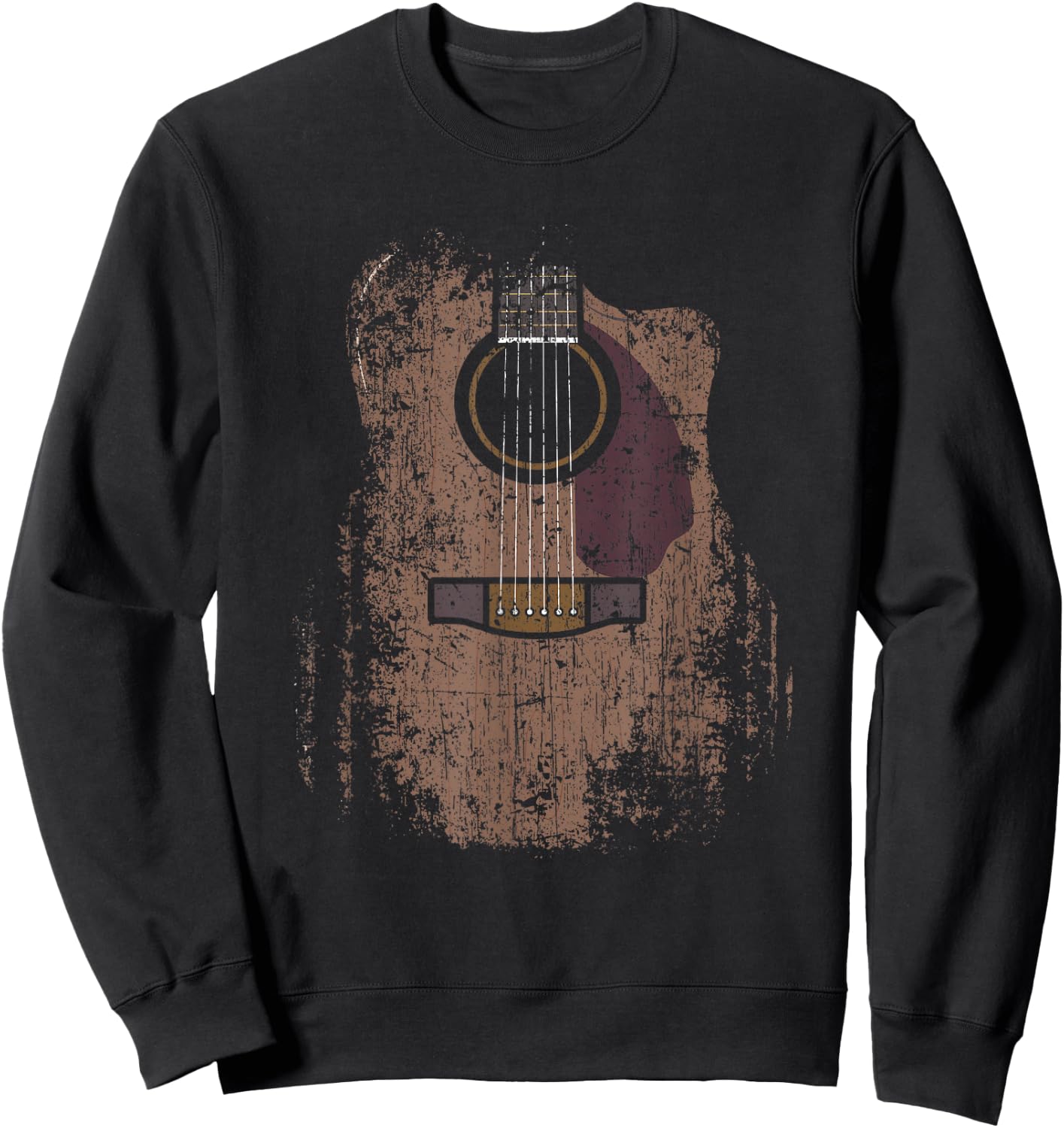 Musician Guitarist Instrument & Strings Designs Distressed Acoustic Guitar Vintage Player Rock & Roll Music - Adults/Kids - Black - Short Sleeve - Classic Fit - Small Sweatshirt - Sweatshirt | Black