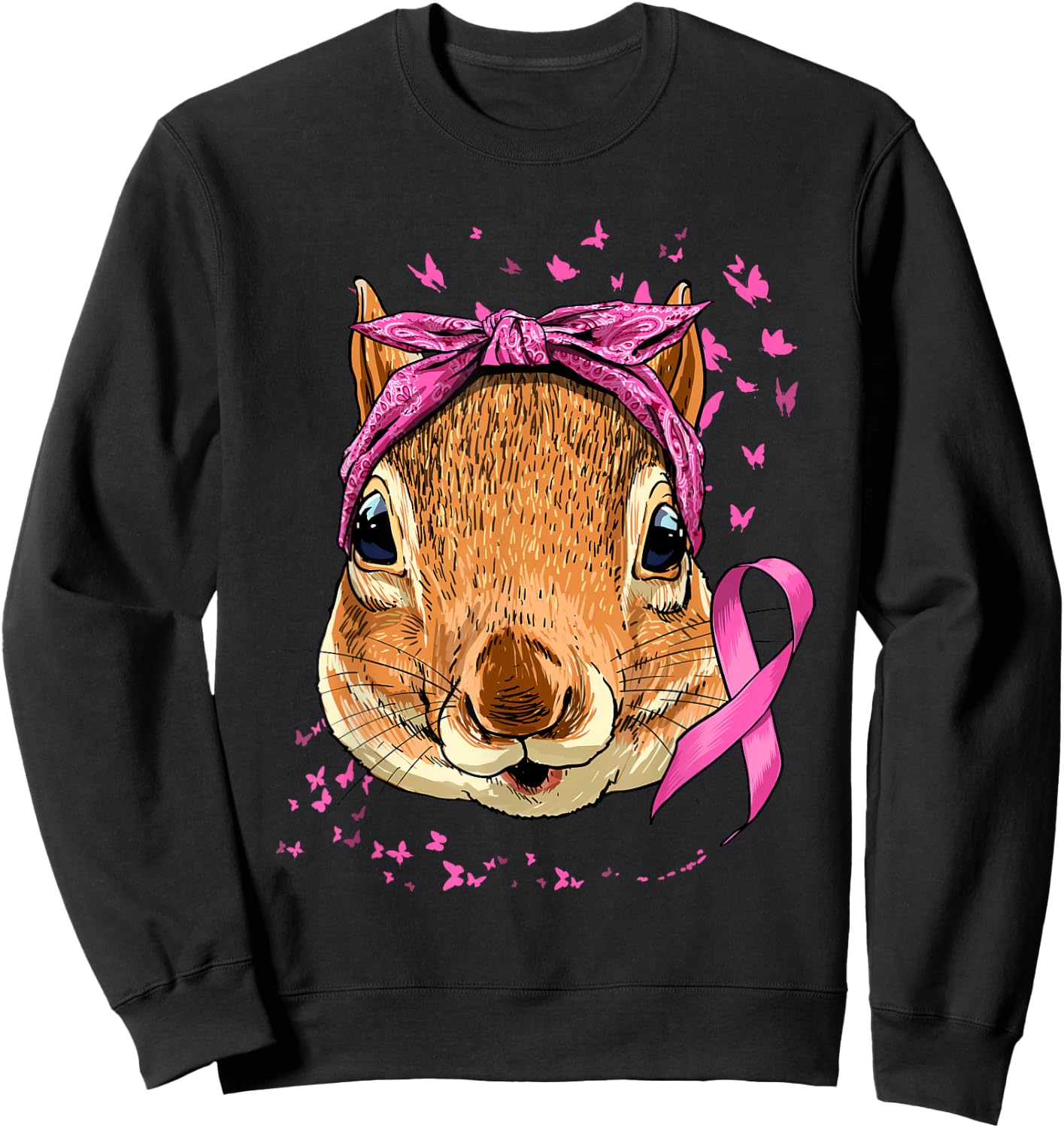 Breast Cancer Awareness Squirrel Pink Ribbon Cancer Survivor Sweatshirt - Sweatshirt | Black