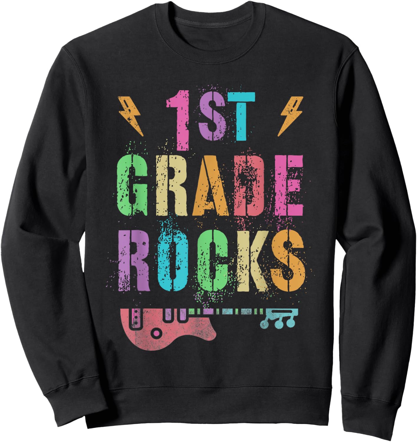 Hello 1st GRADE ROCKS Teacher FIRST Grader Little Rockstar Men Women Girls Kids Sweatshirt - Sweatshirt | Black