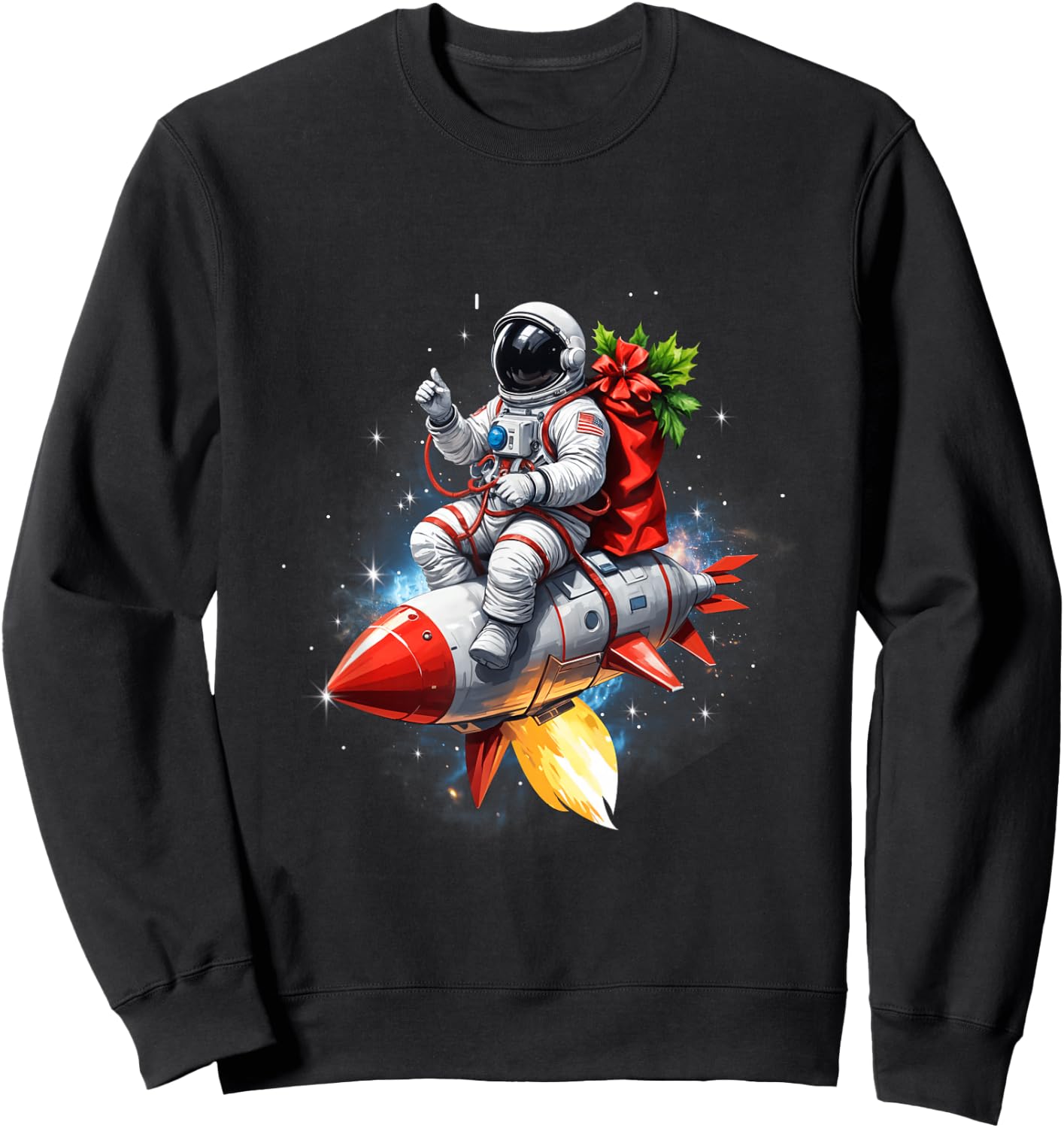 Astronaut Riding Rocket Planets Funny Christmas Kids Teens Sweatshirt - Sweatshirt | Black
