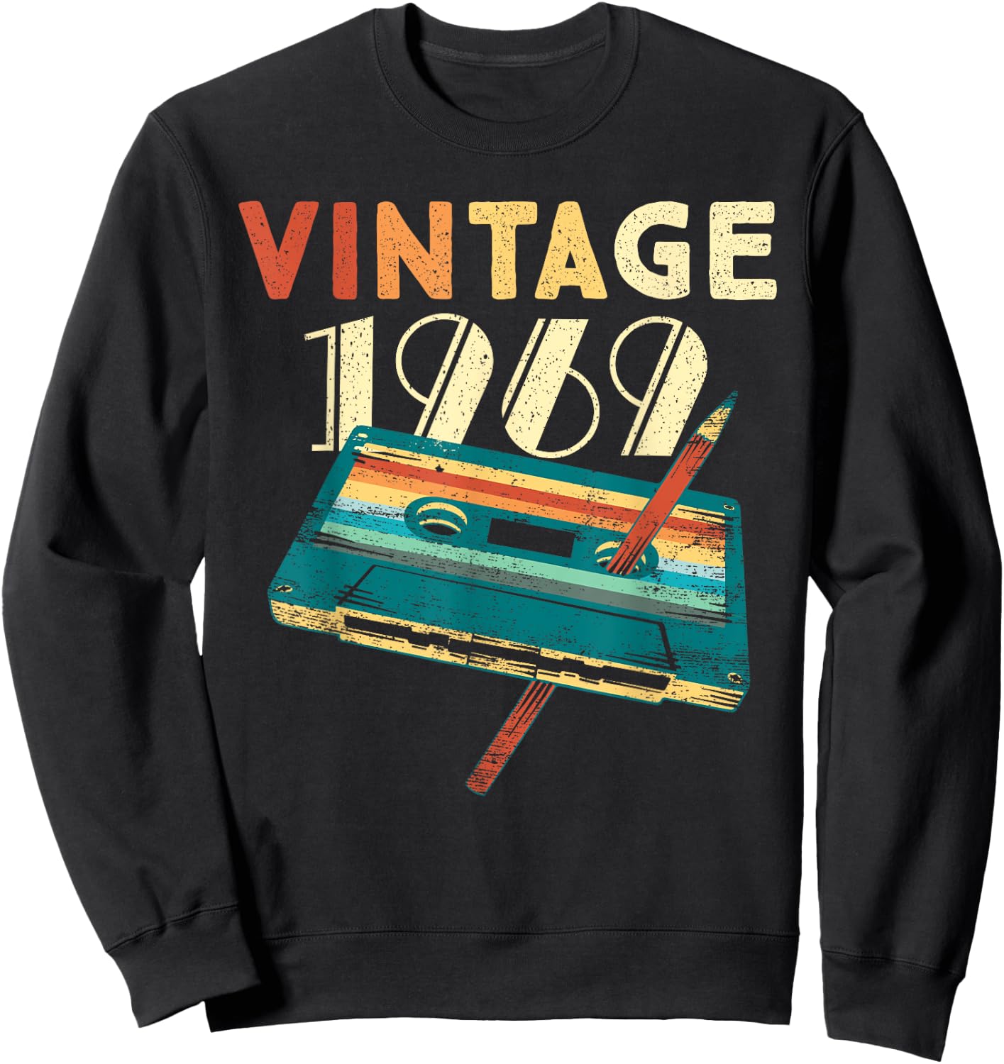 Vintage 1969 Music Cassette 56th Birthday Gifts 56 Years Old Sweatshirt - Sweatshirt | Black
