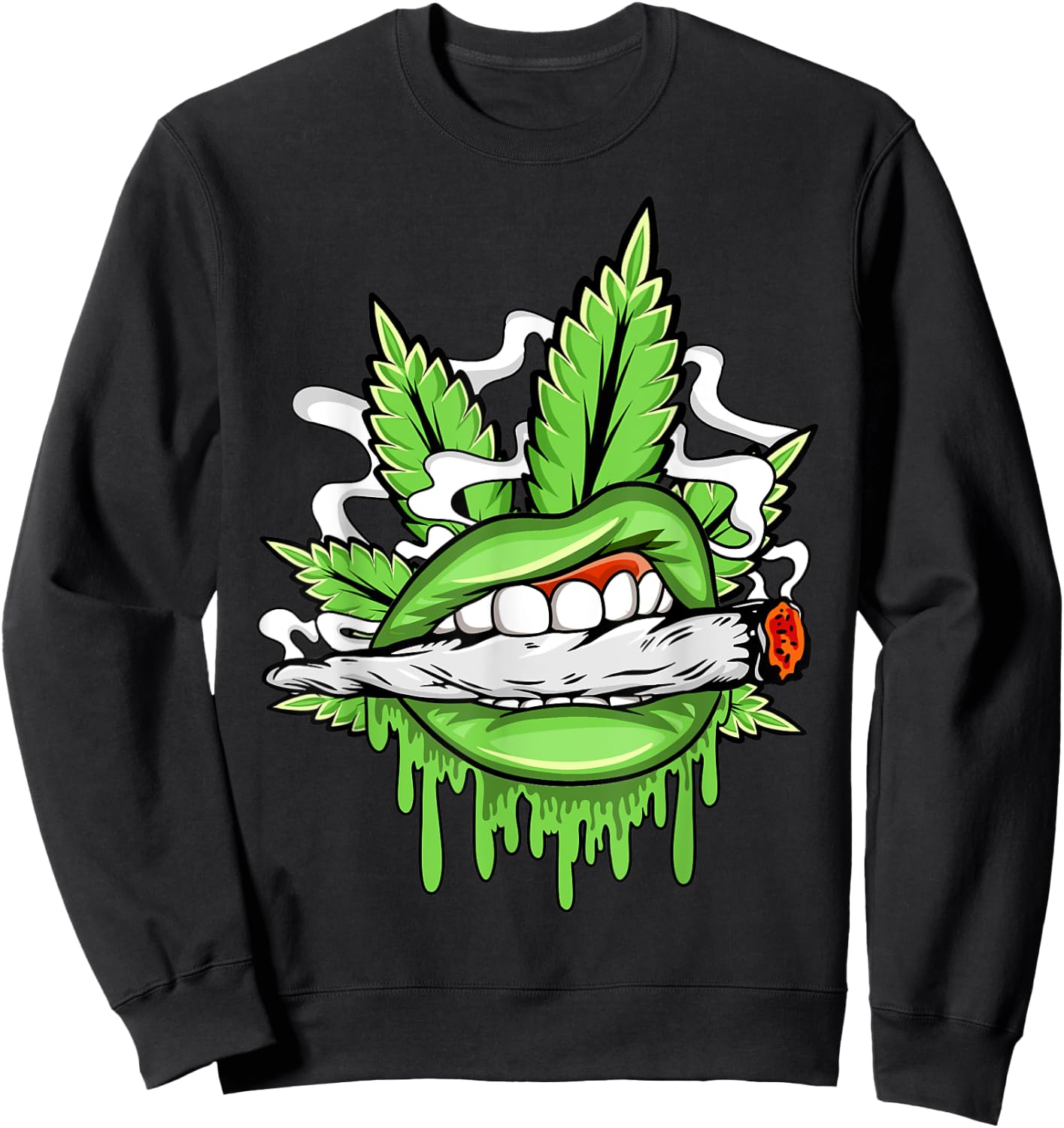 Funny Sexy Lips Cannabis Marijuana Weed Pot Leaf Lover Sweatshirt - Sweatshirt | Black