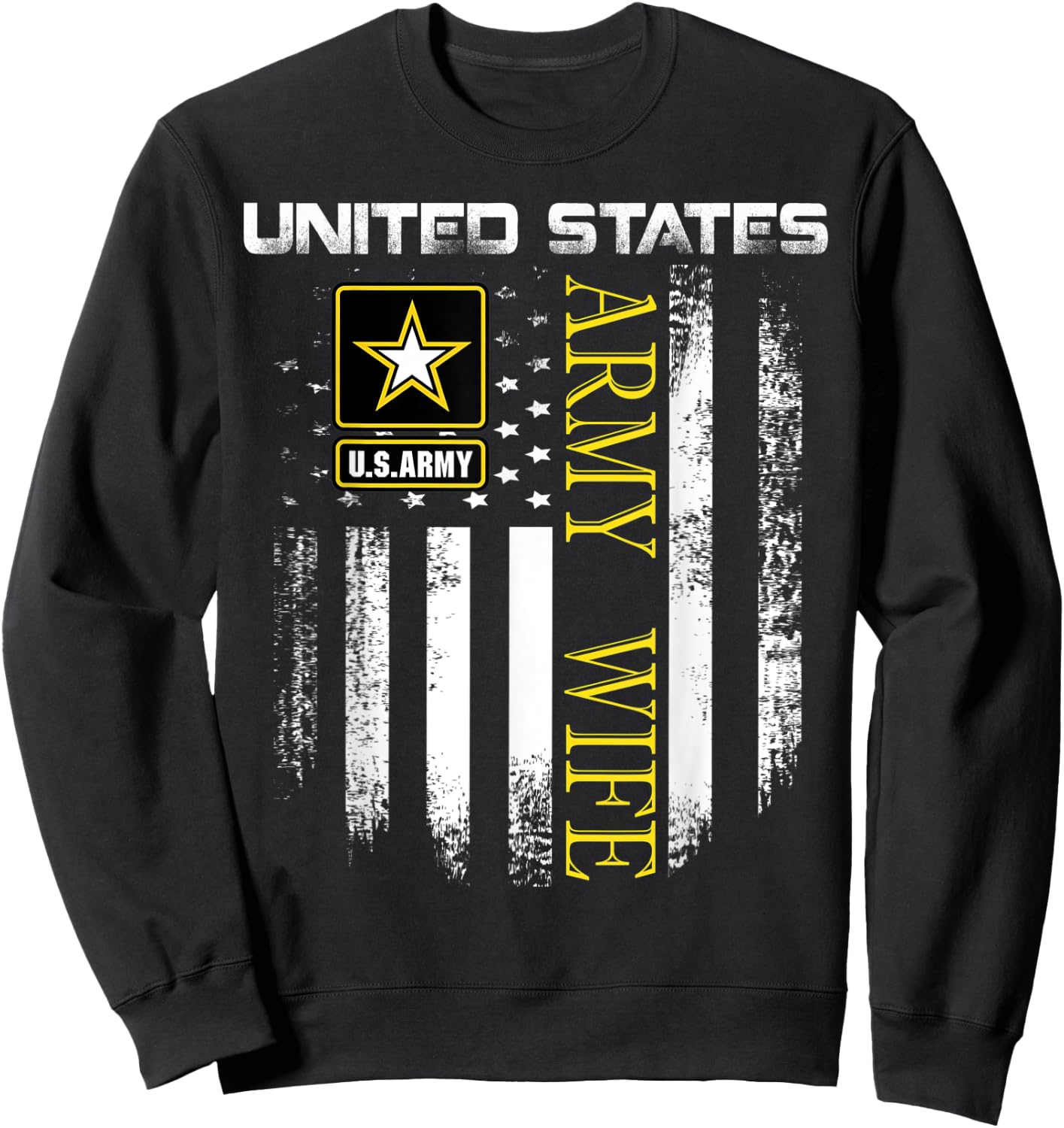 Vintage United States Army Wife With American Flag Gift Kids Men Sweatshirt - Sweatshirt | Black