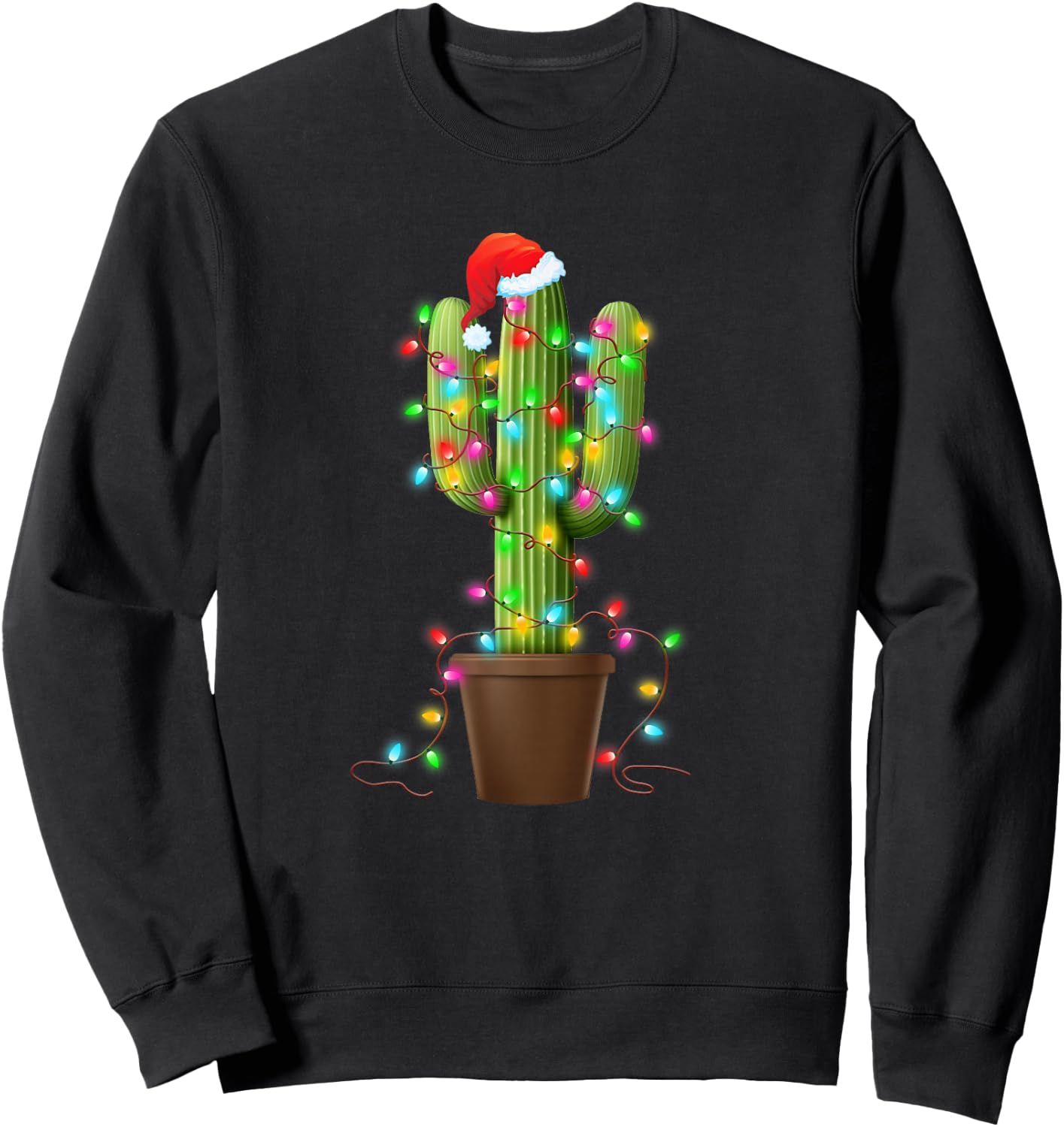 Christmas Lights Cactus Lover Funny Xmas Gifts Women Sweatshirt - Sweatshirt | Black