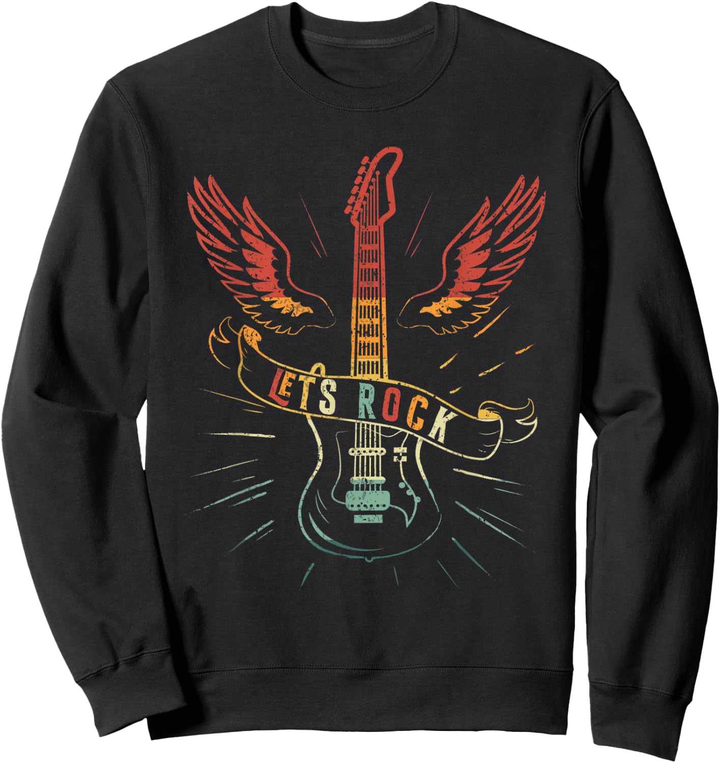 Lets Rock Rock n Roll Guitar Retro Lovers Sweatshirt - Sweatshirt | Black