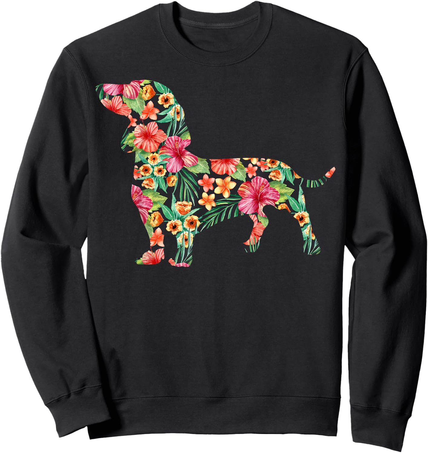 Dachshund Flower Funny Dog Silhouette Floral Gifts Women Men Sweatshirt - Sweatshirt | Black