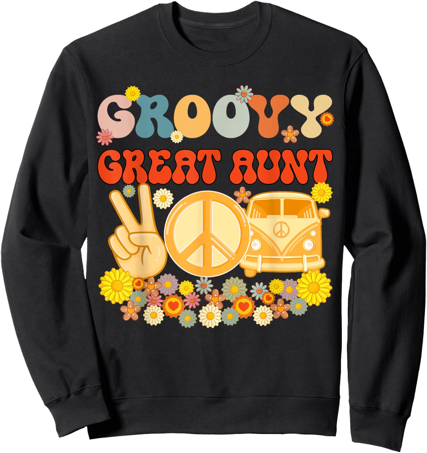 Groovy Great Aunt Retro Matching Family Baby Shower Mother's Sweatshirt - Sweatshirt | Black