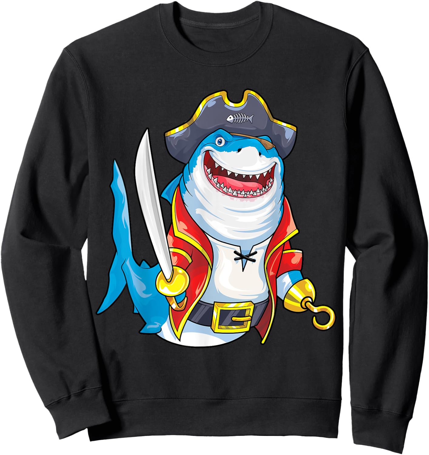 Shark Pirate Costume Jolly Roger Flag Jawsome Halloween Sweatshirt - Sweatshirt | Black