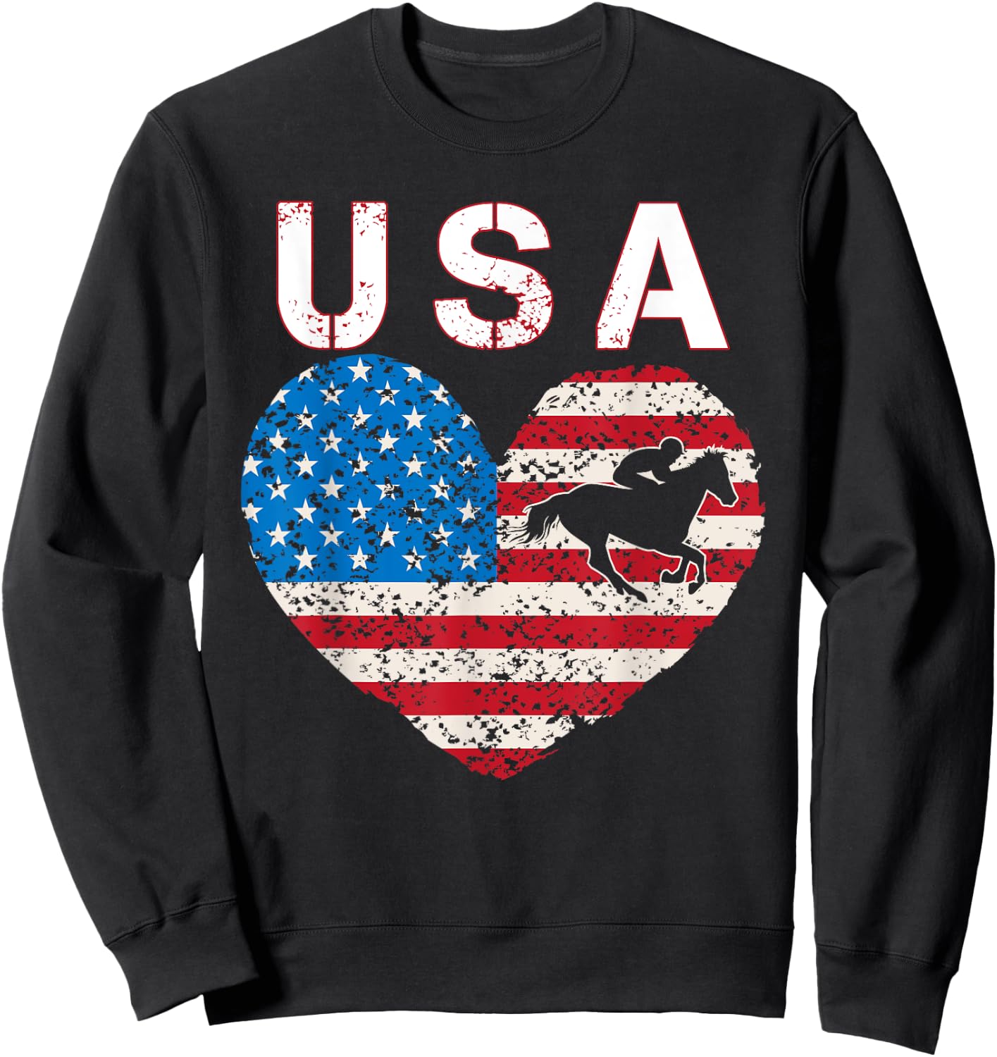 USA Equestrian team American flag US Horses rider men women Sweatshirt - Sweatshirt | Black