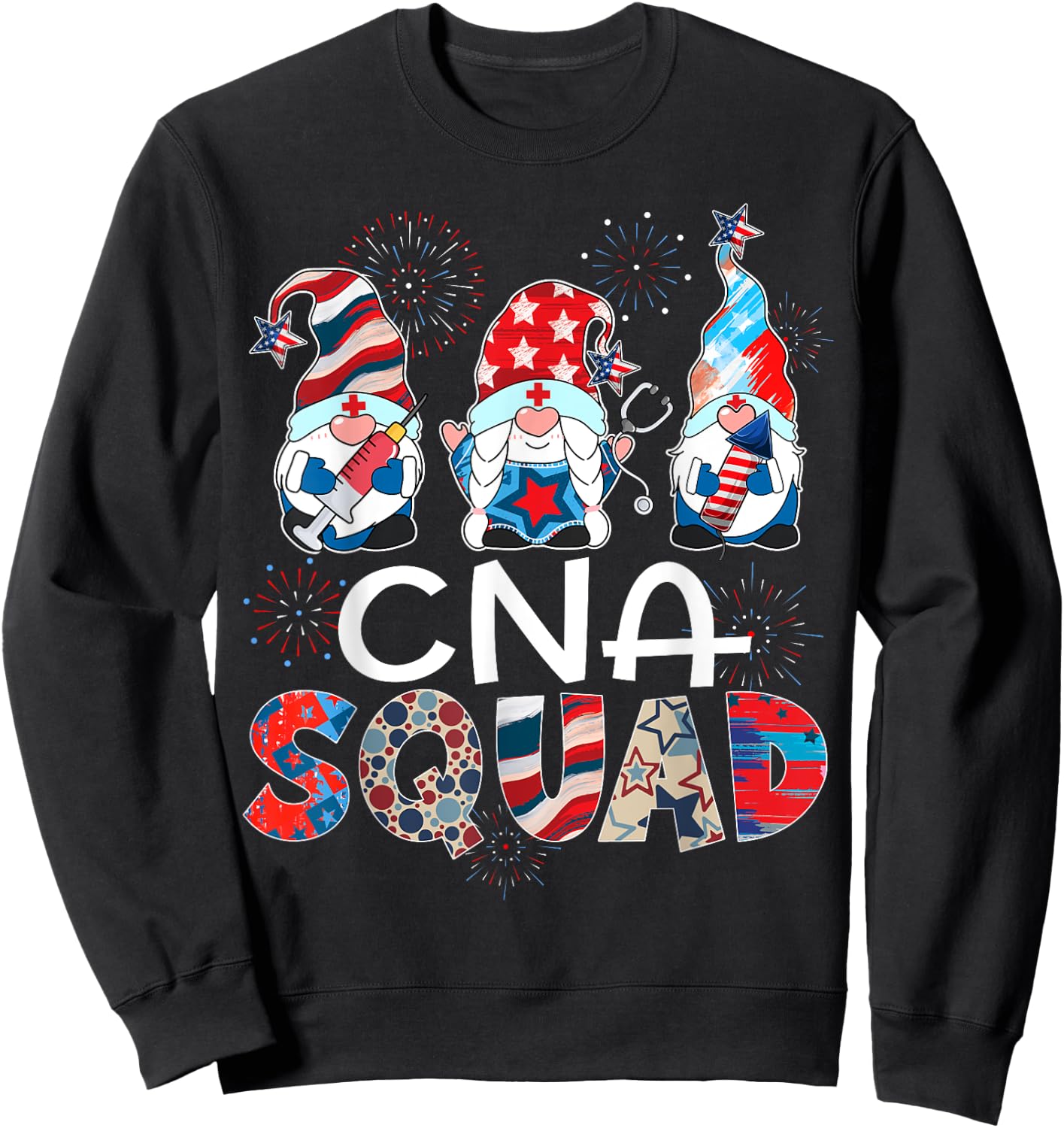 CNA Squad Gnomes 4th Of July Pride Nurse Stethoscope Women Men Sweatshirt - Sweatshirt | Black
