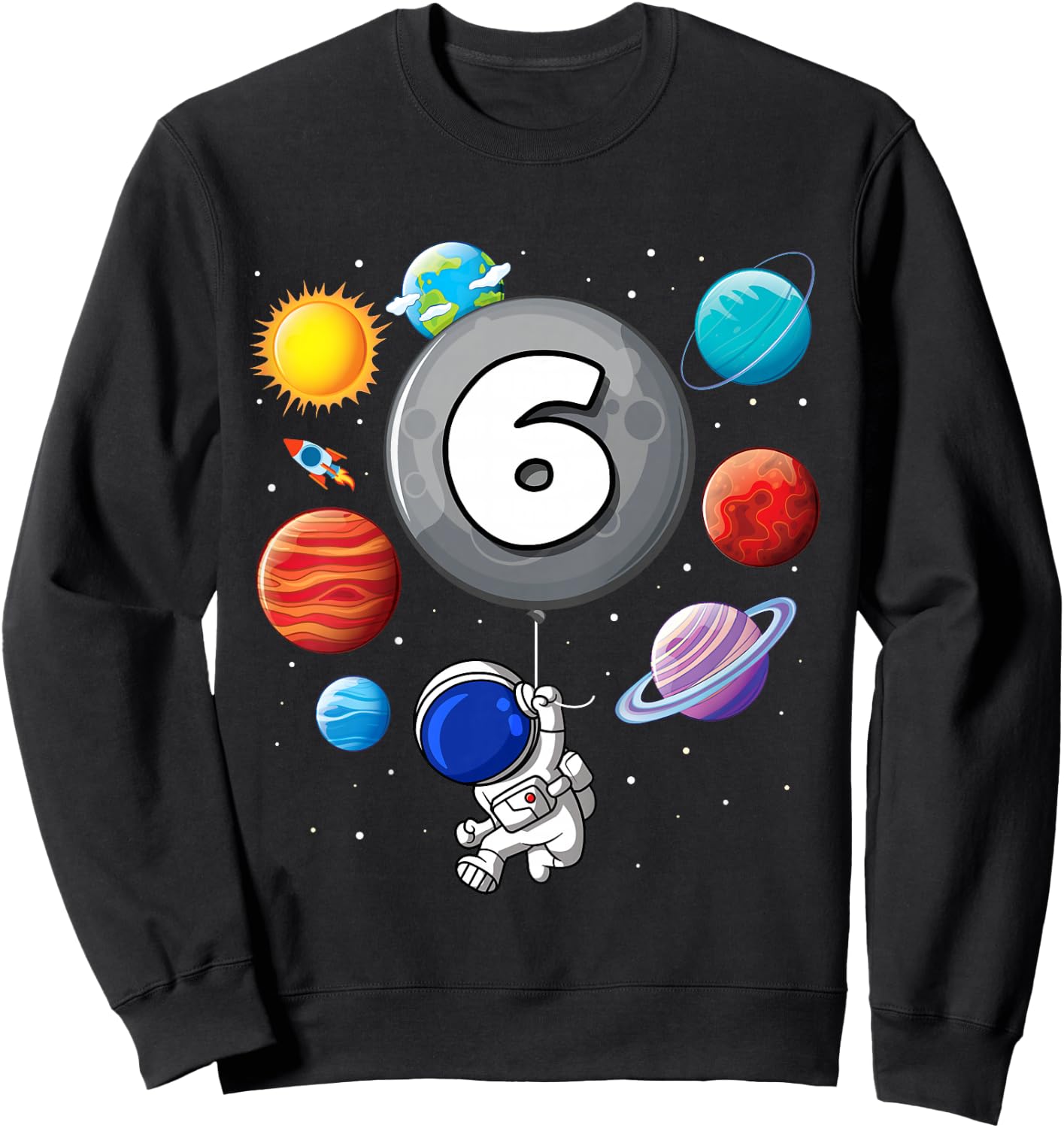 Kids 6th Birthday Astronaut Balloon Planet 6 Year Old Boy Sweatshirt - Sweatshirt | Black