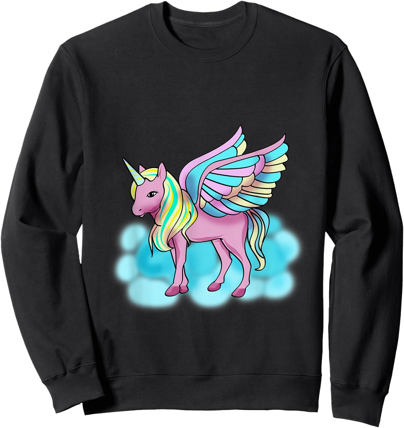 Magical Pink Pegasus with Wings - Unicorn Sweatshirt - Sweatshirt | Black