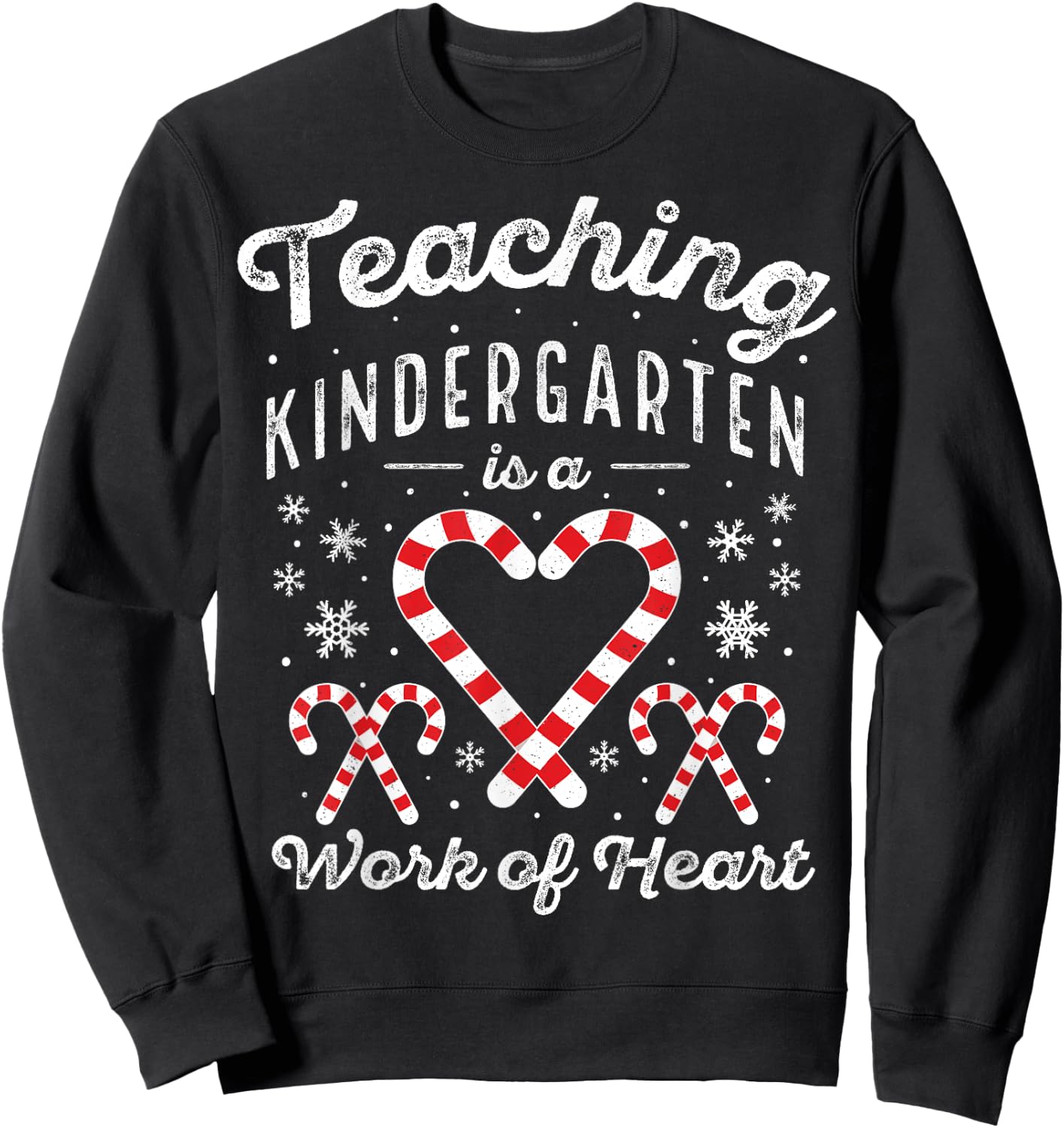 Christmas Candy Cane Work of Heart Xmas Kindergarten Teacher Women Kids Sweatshirt - Sweatshirt | Black