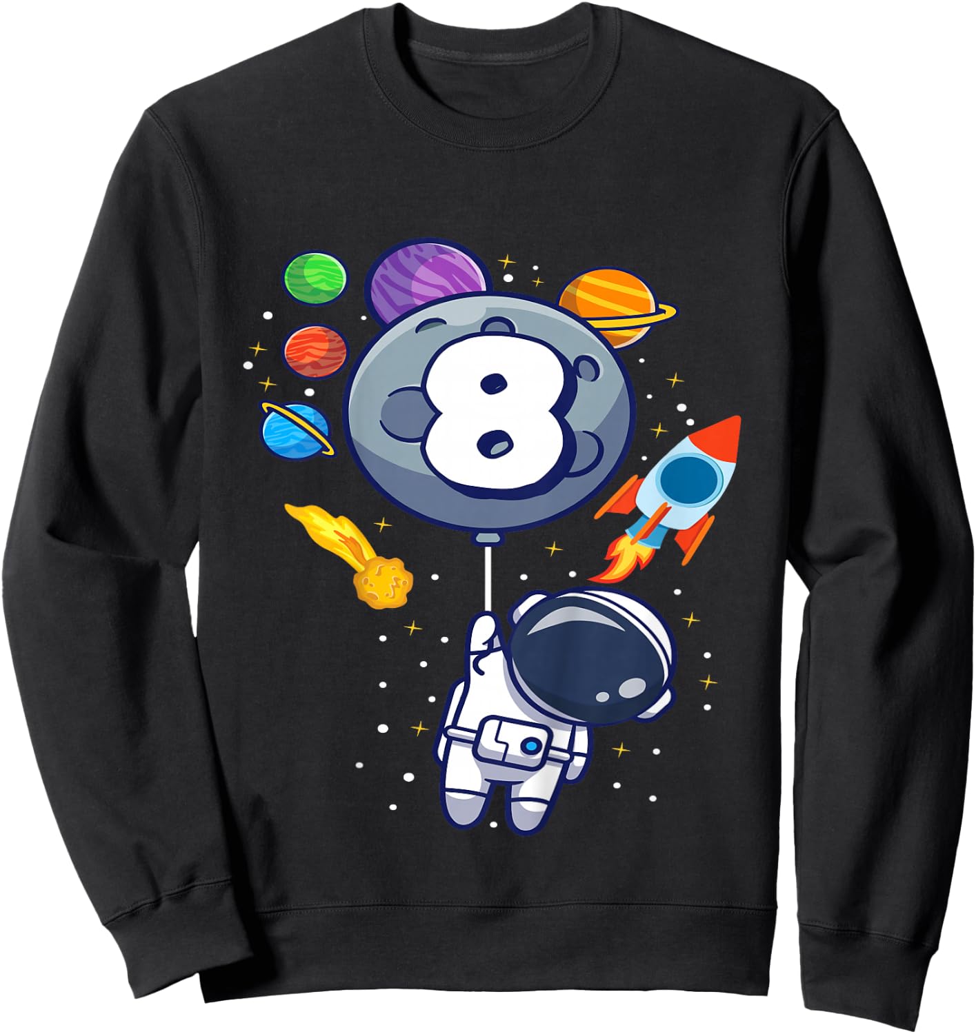 8th Birthday Astronaut 8 Year Old Birthday Boy Sweatshirt - Sweatshirt | Black