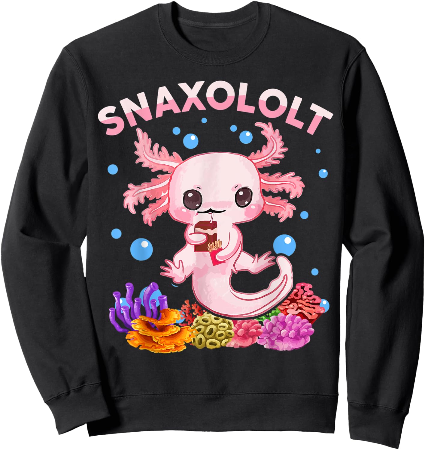 Kawaii Axolotl Snaxolotl Shirt Kid Toddler Teen Cute Axolotl Sweatshirt - Sweatshirt | Black