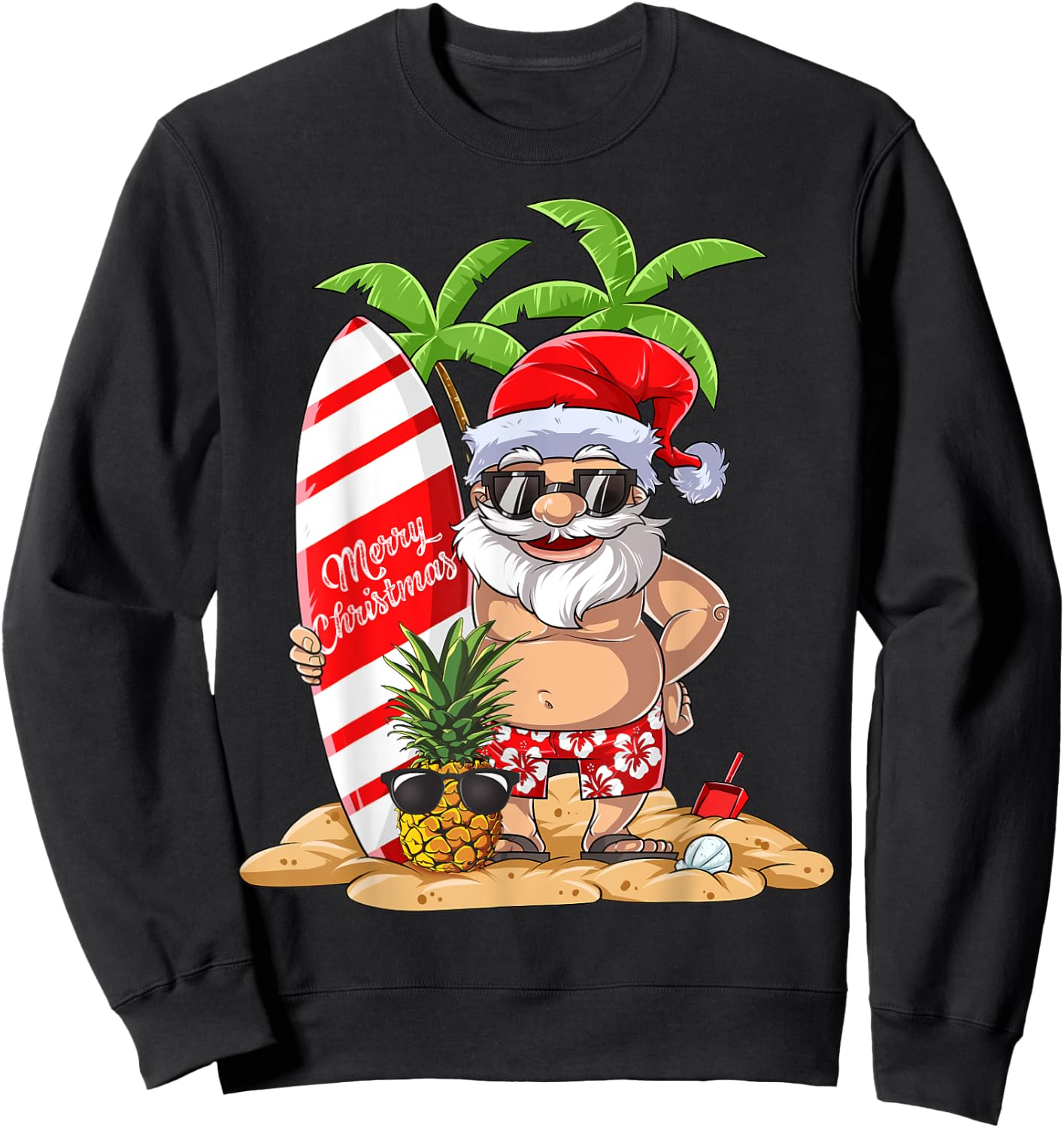 Christmas in July Santa Hawaiian Surfing Gifts Summer Surfing Women Sweatshirt - Sweatshirt | Black