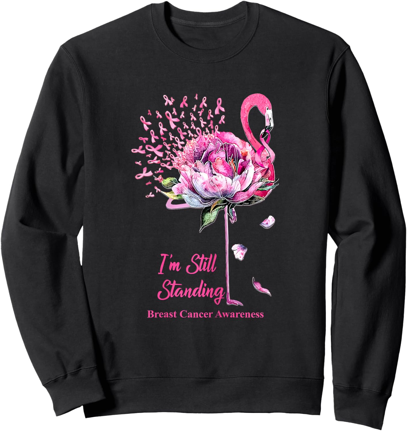 I'm Still Standing Flamingo Breast Cancer Awareness Sweatshirt - Sweatshirt | Black