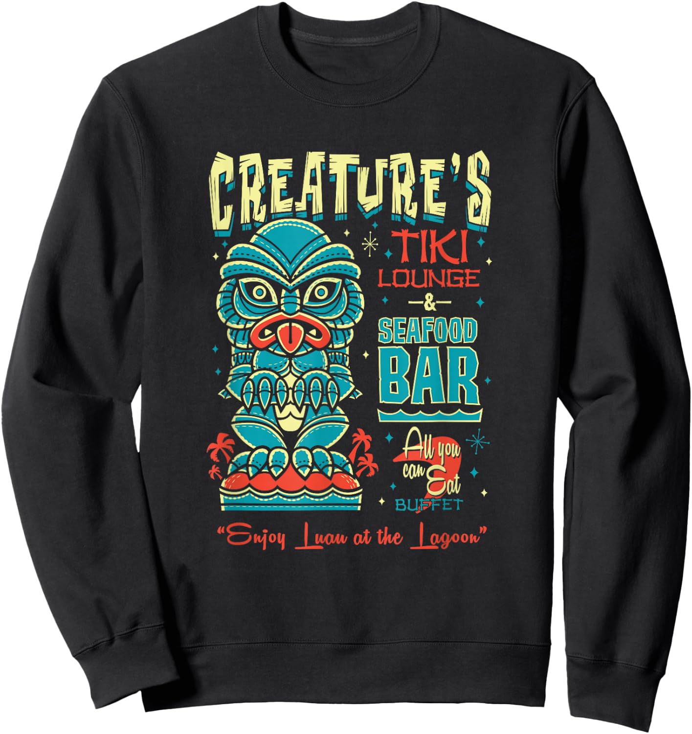 Creature Tiki Lounge Lagoon - Retro Hawaii Surf Vacation Sweatshirt - Sweatshirt | Black