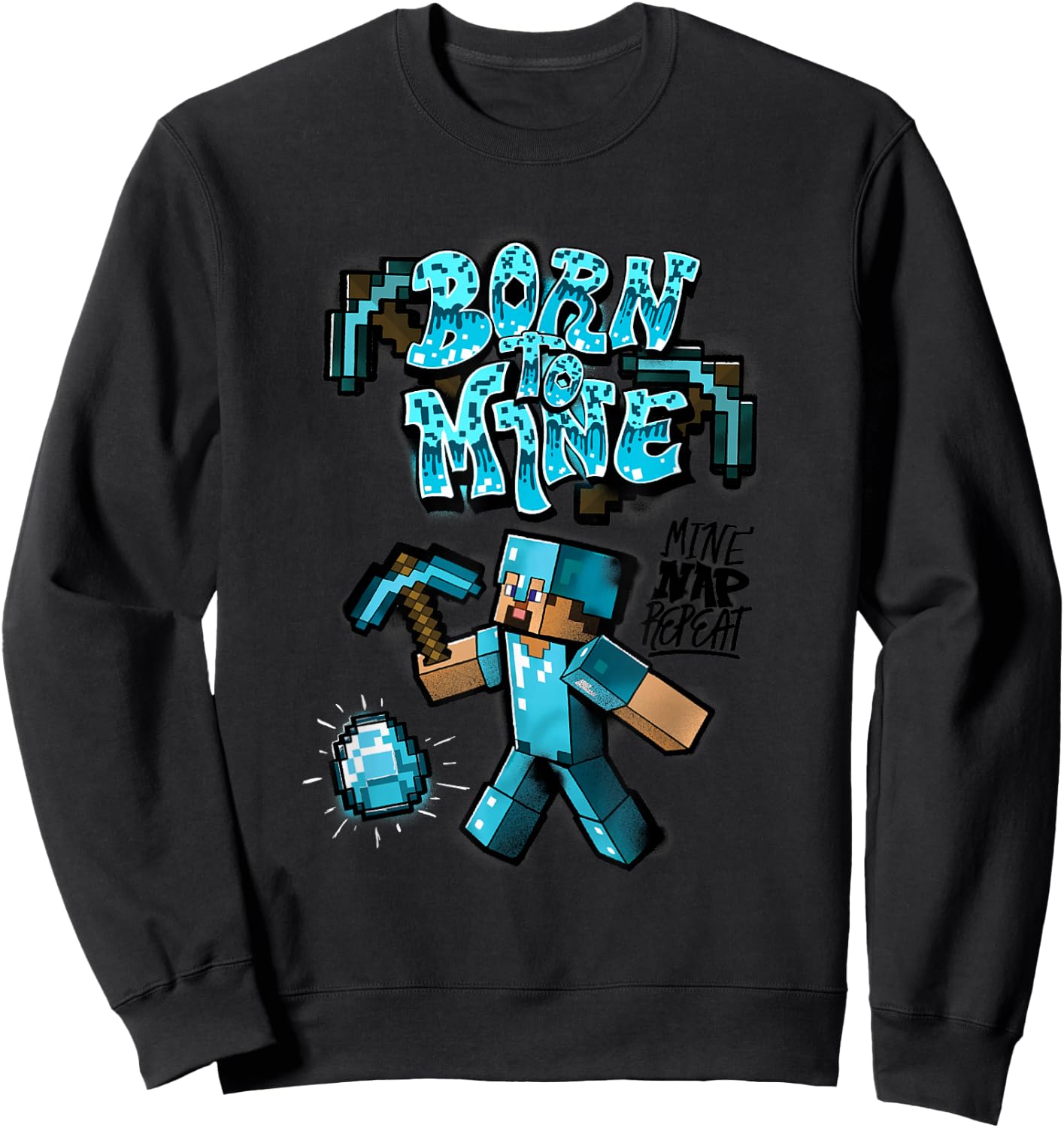 Minecraft Steve Diamond Armor Born To Mine Sweatshirt - Sweatshirt | Black