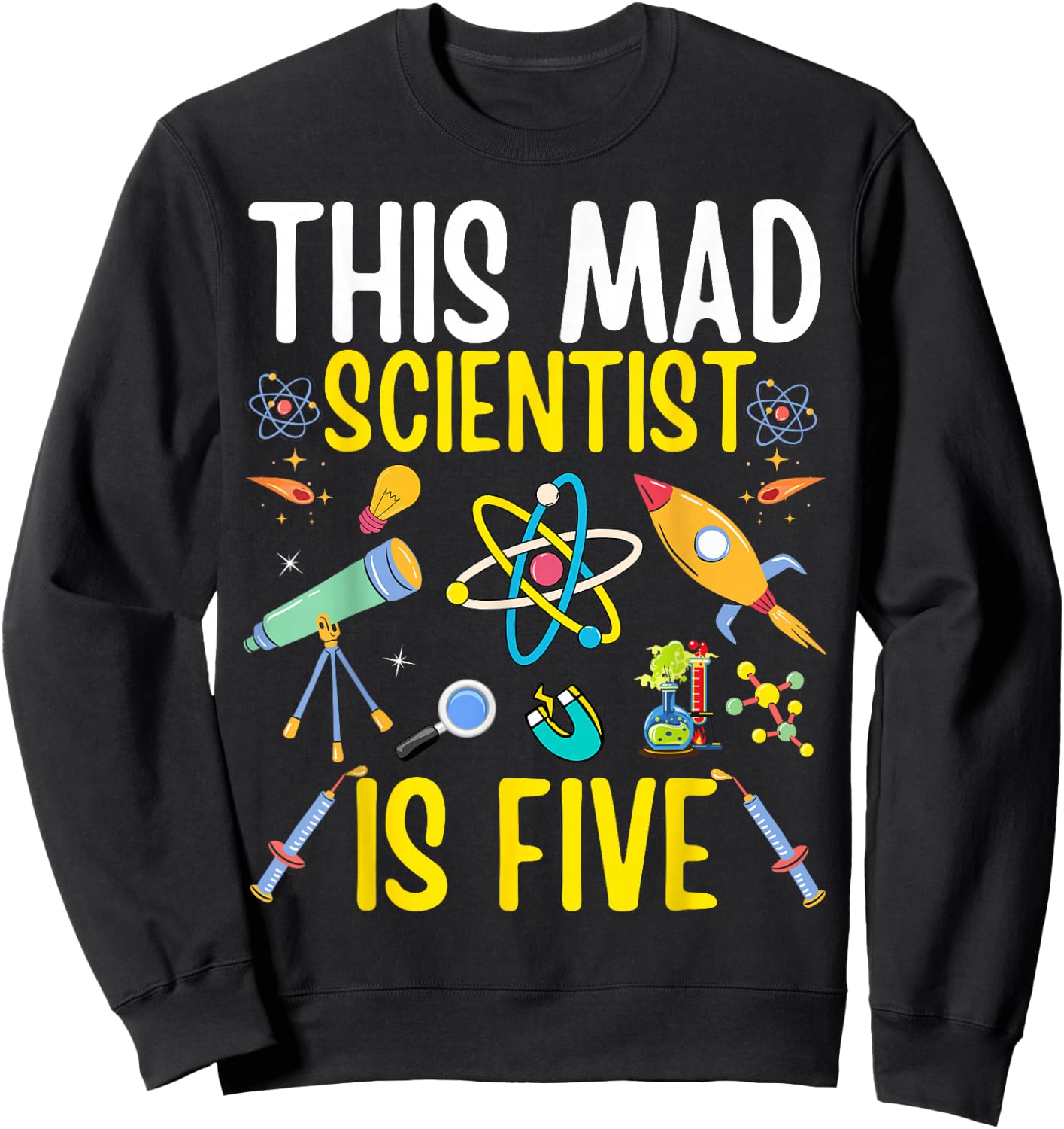 Mad Scientist Kids Science Chemistry Birthday Age 5 Sweatshirt - Sweatshirt | Black