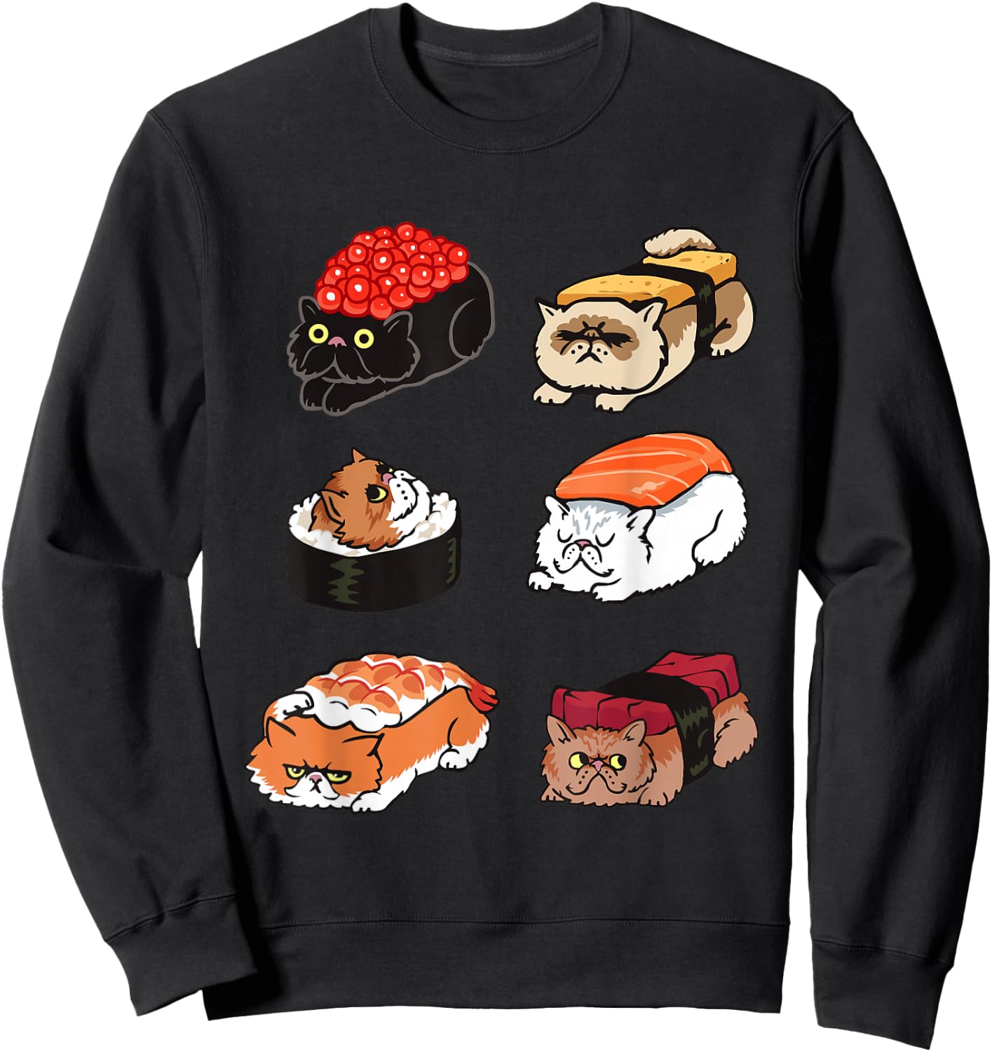 Sushi Persian Cat Funny T- shirt by Huebucket Sweatshirt - Sweatshirt | Black