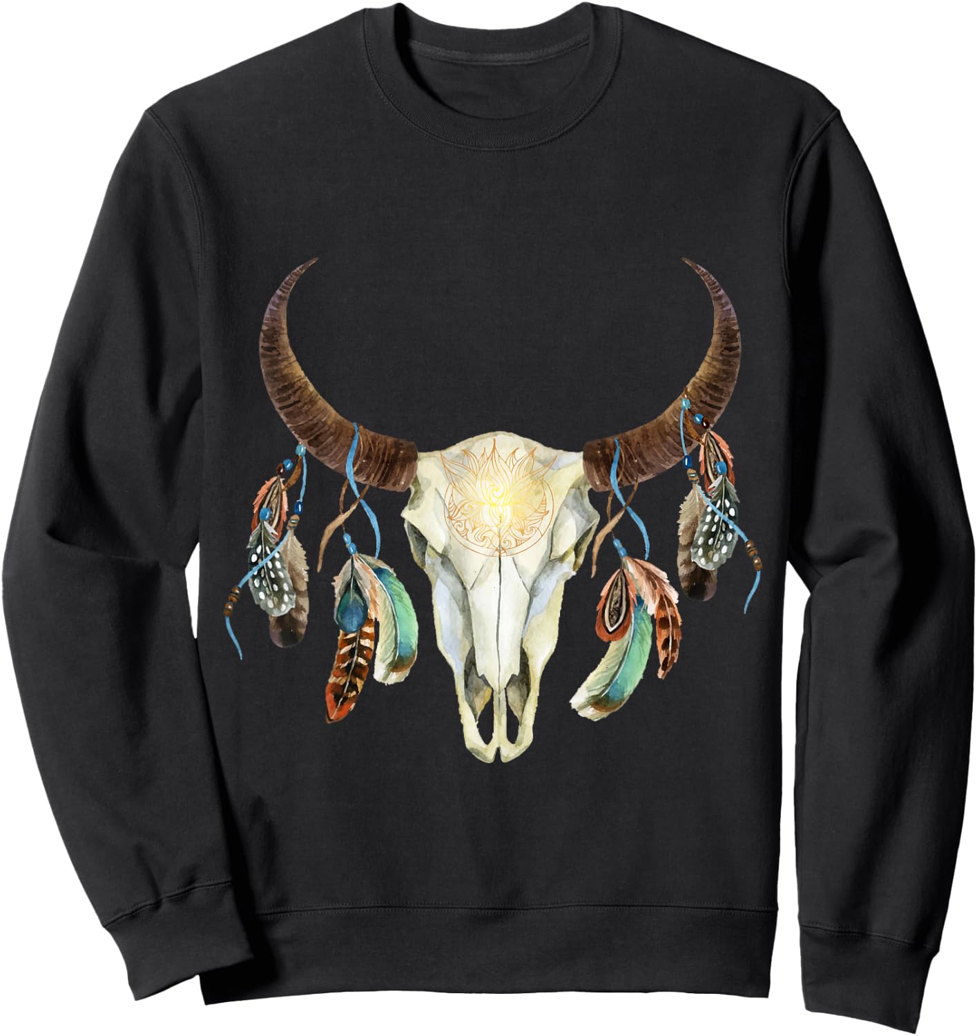 Longhorn Bull Skull Boho Life Cowboy Sunset Aztec Art Sweatshirt - Sweatshirt | Black