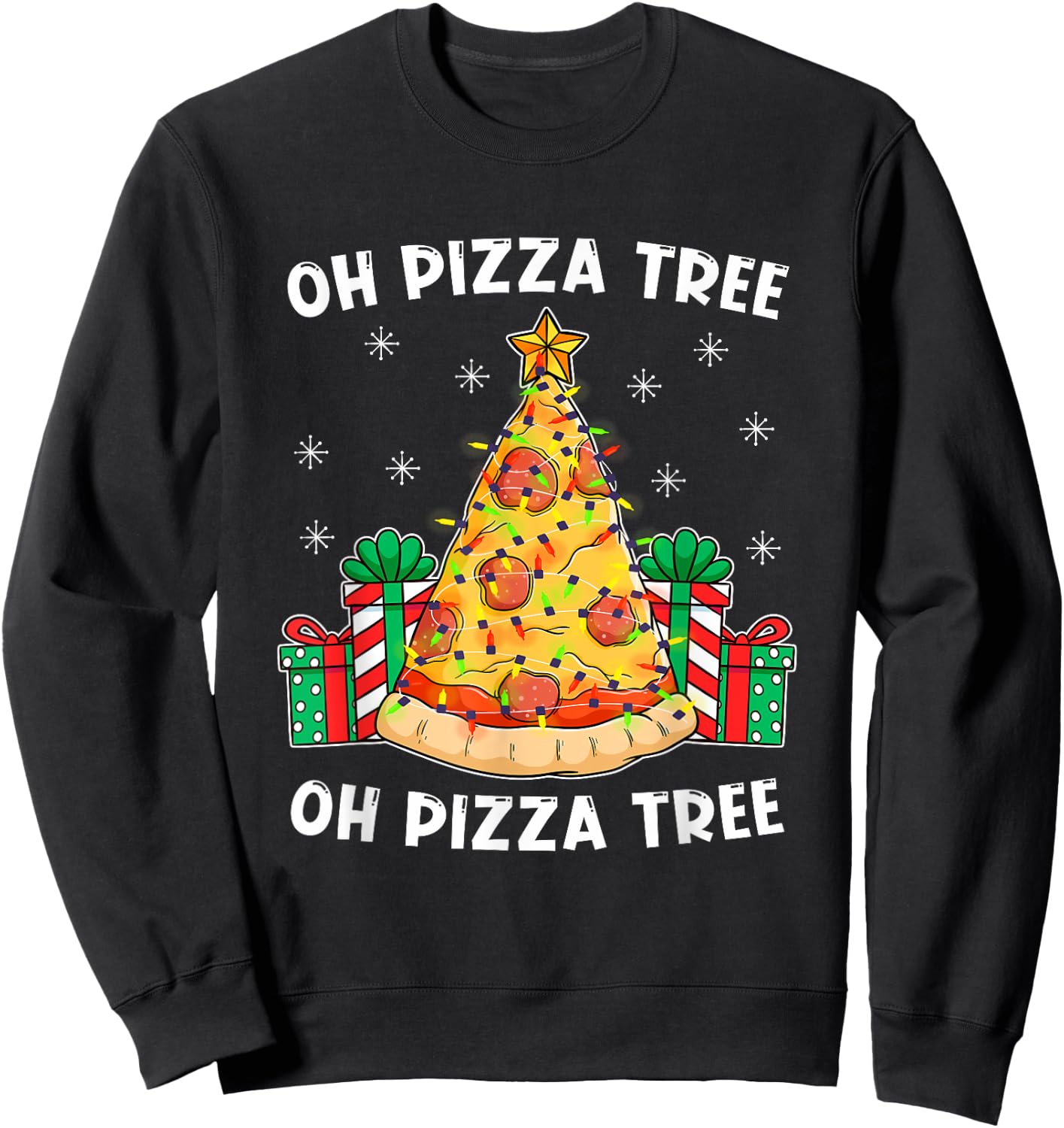 Oh Pizza Tree Xmas Food Present Christmas Pizza Tree Sweatshirt - Sweatshirt | Black