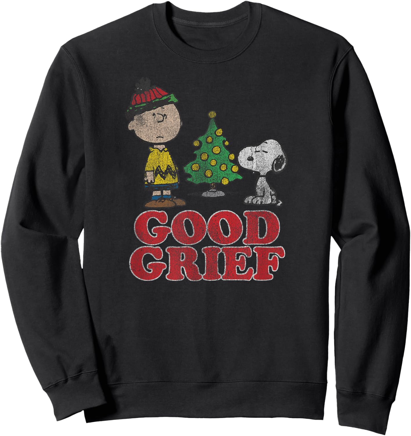 Peanuts Holiday Good Grief Snoopy and Charlie Brown Sweatshirt - Sweatshirt | Black