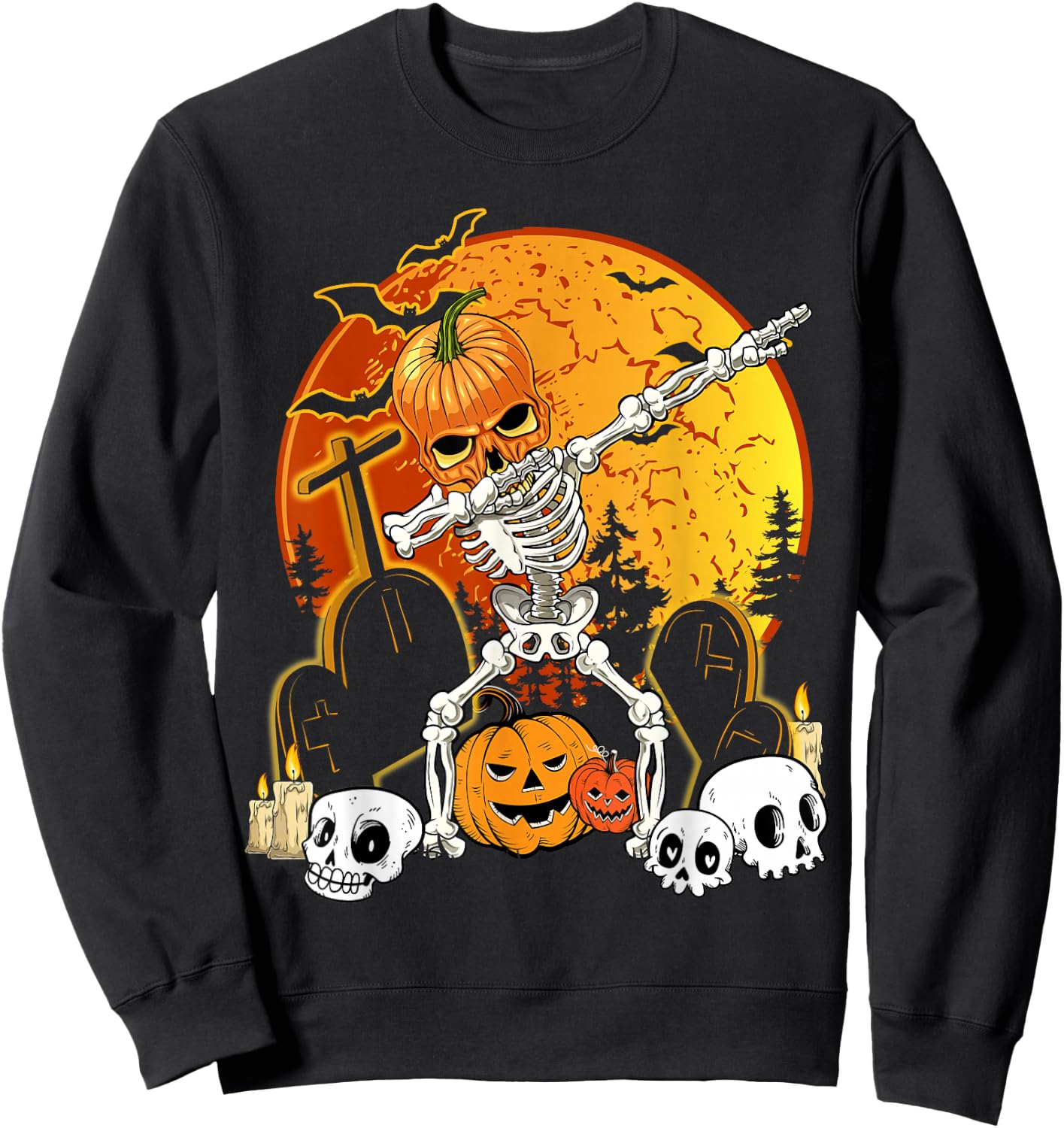 Skeleton Halloween Pumpkin Jack O' Lantern Boys Kid Dab Sweatshirt - Sweatshirt | Black