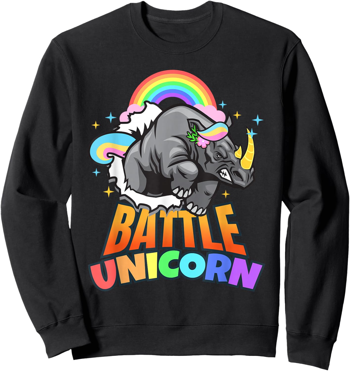 Rhino I Battle Unicorn I Rhino Rhinoceros Sweatshirt - Sweatshirt | Black