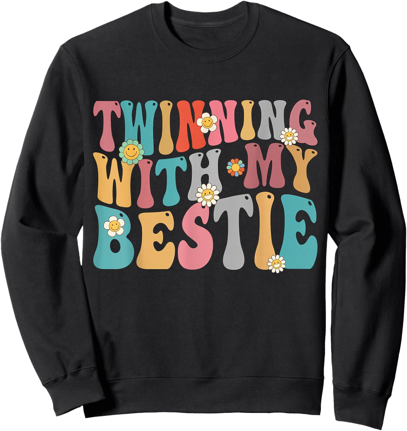 Twinning With My Bestie Spirit Week Twin Day Groovy Sweatshirt - Sweatshirt | Black