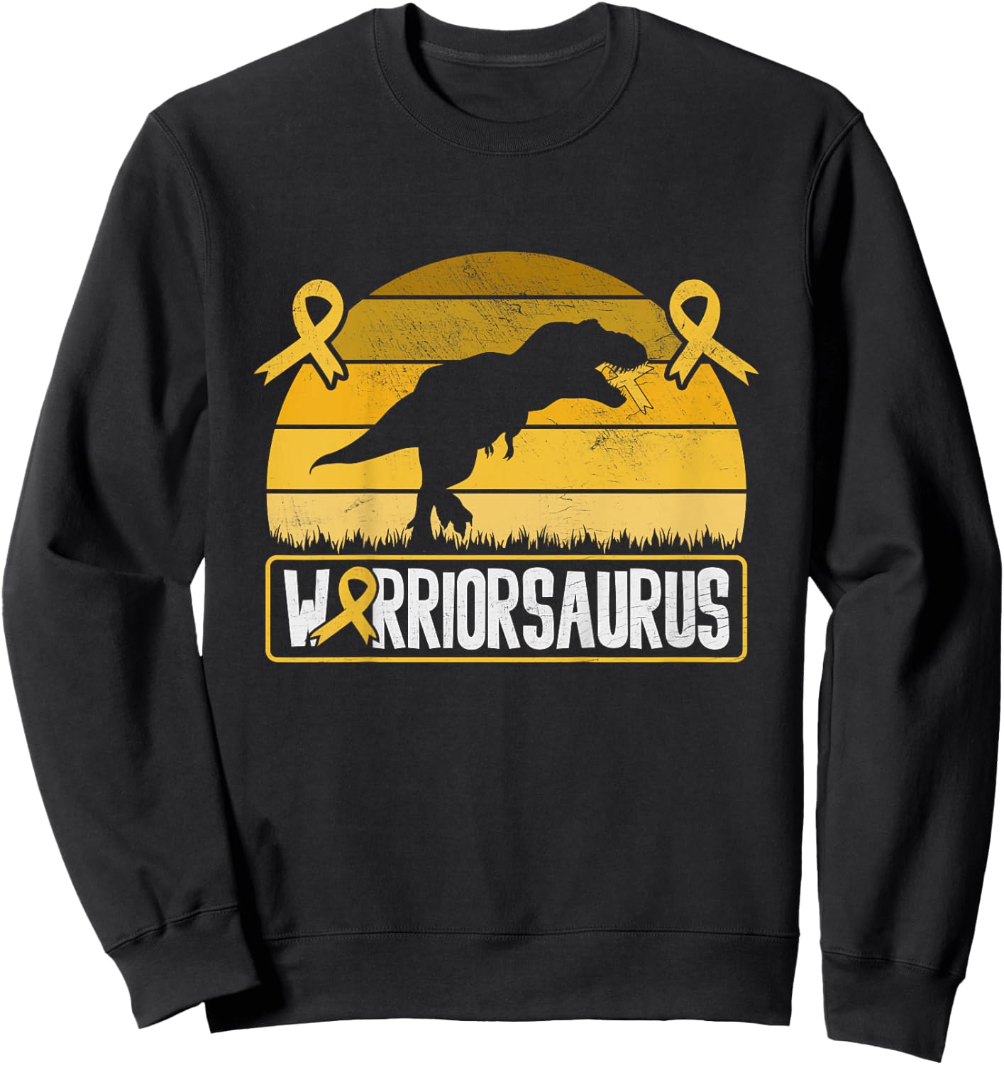 Warriorsaurus Childhood Cancer Awareness Warrior Gold Ribbon Sweatshirt - Sweatshirt | Black
