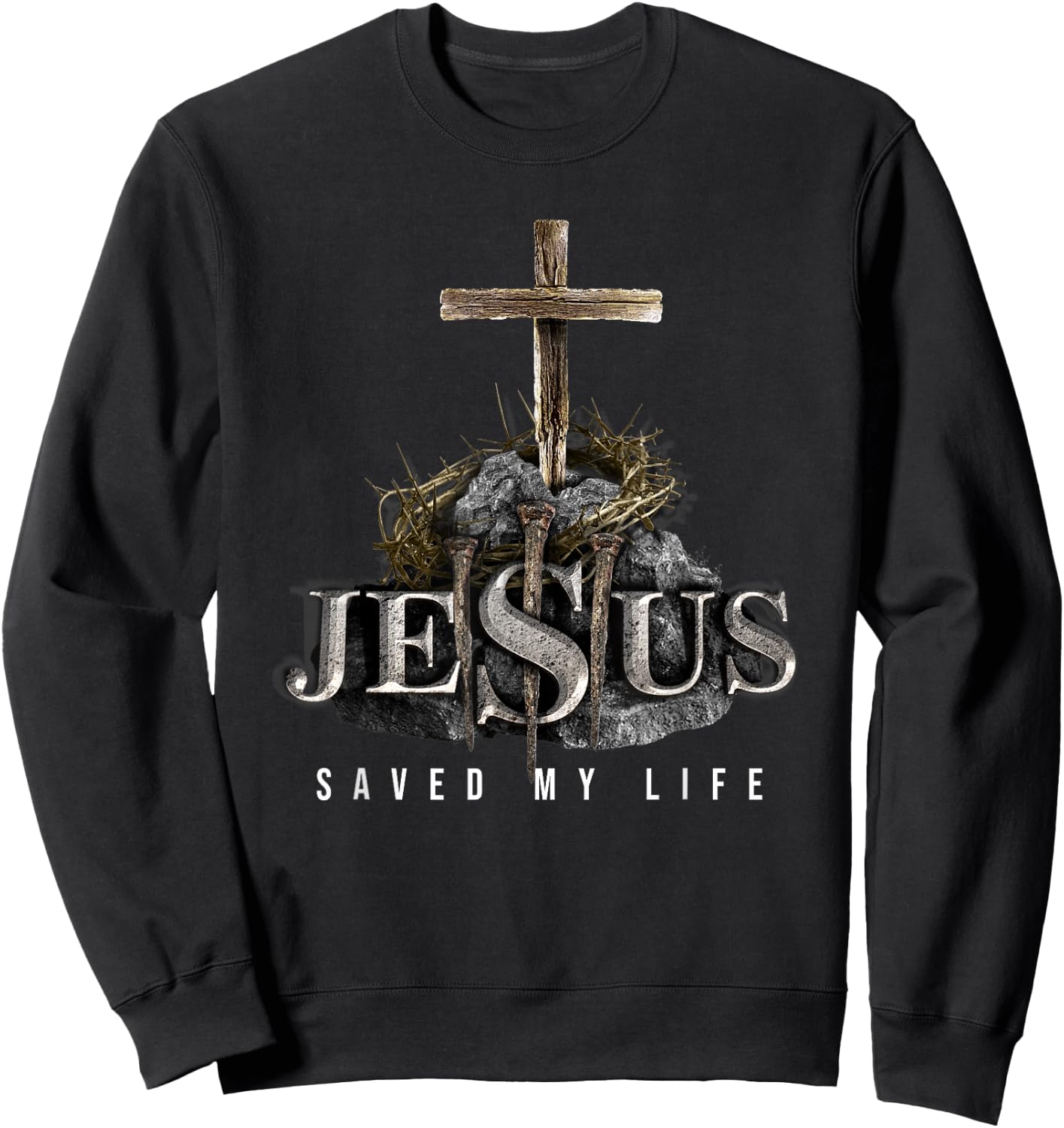 Jesus Saved My Life - Christian Religious Bible Church Sweatshirt - Sweatshirt | Black