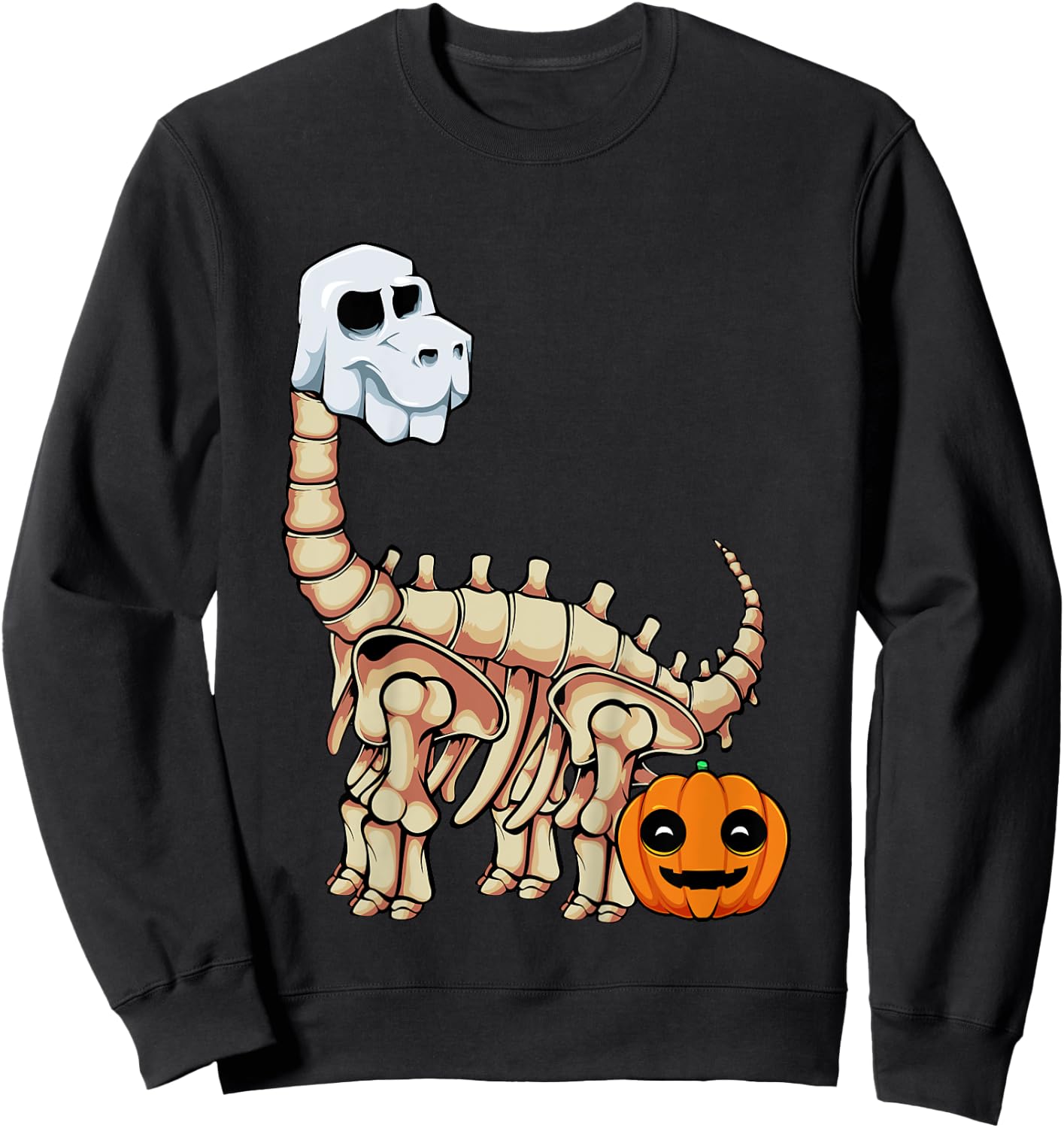 Kids Dinosaur Skeleton Ghost Lazy Halloween Costume Brontosaurus Sweatshirt - Sweatshirt | Black