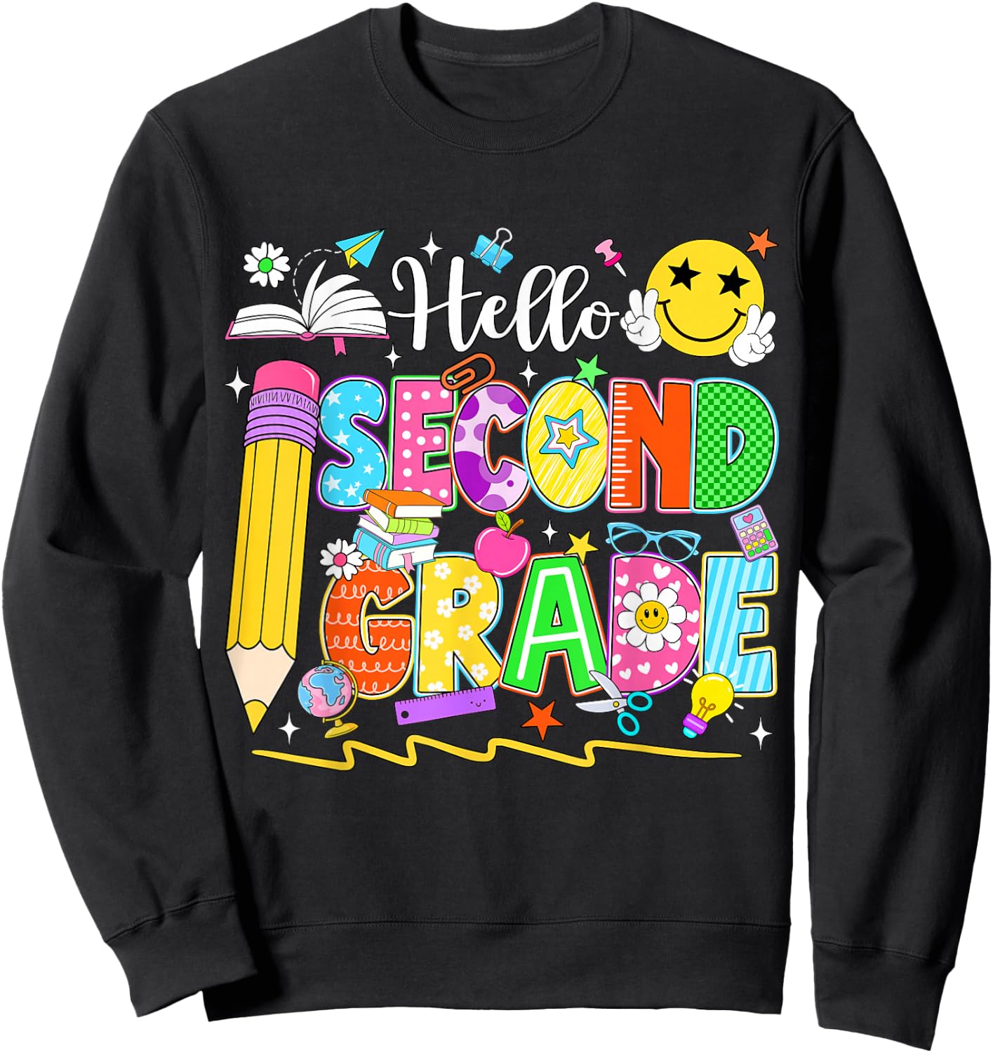 Hello Second Grade Team 2nd Grade Back to School Teacher Kid Sweatshirt - Sweatshirt | Black