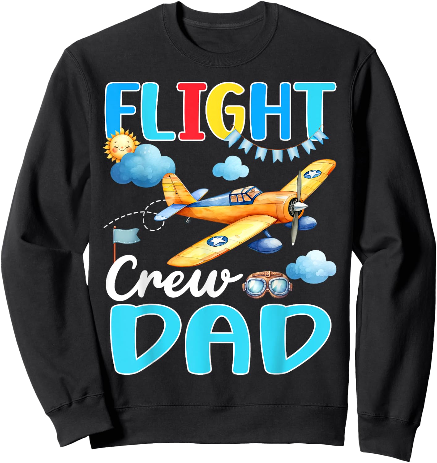 Flight Crew Dad Birthday Squad Airplane Matching Family Sweatshirt - Sweatshirt | Black