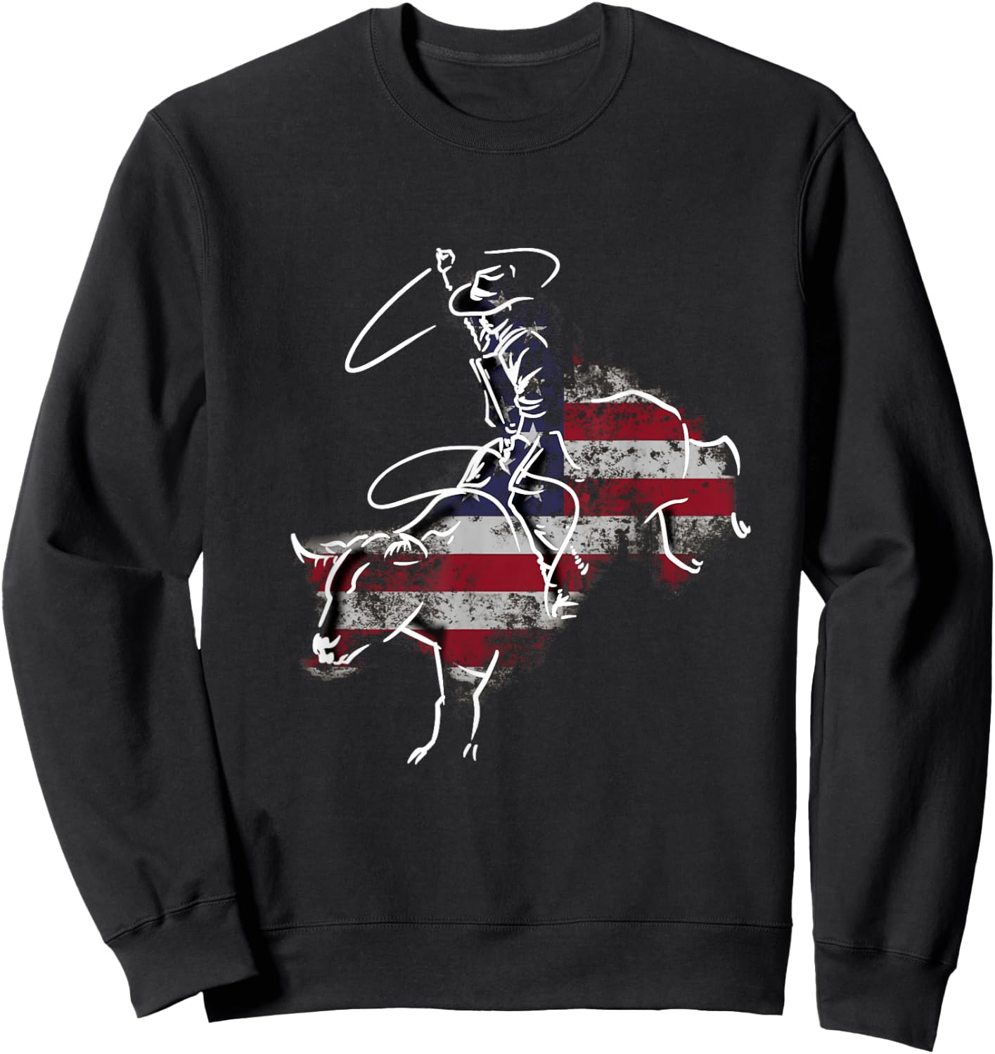 American Rodeo Bull Riding Retro Grunge USA Vintage Flag Sweatshirt - Sweatshirt | Black